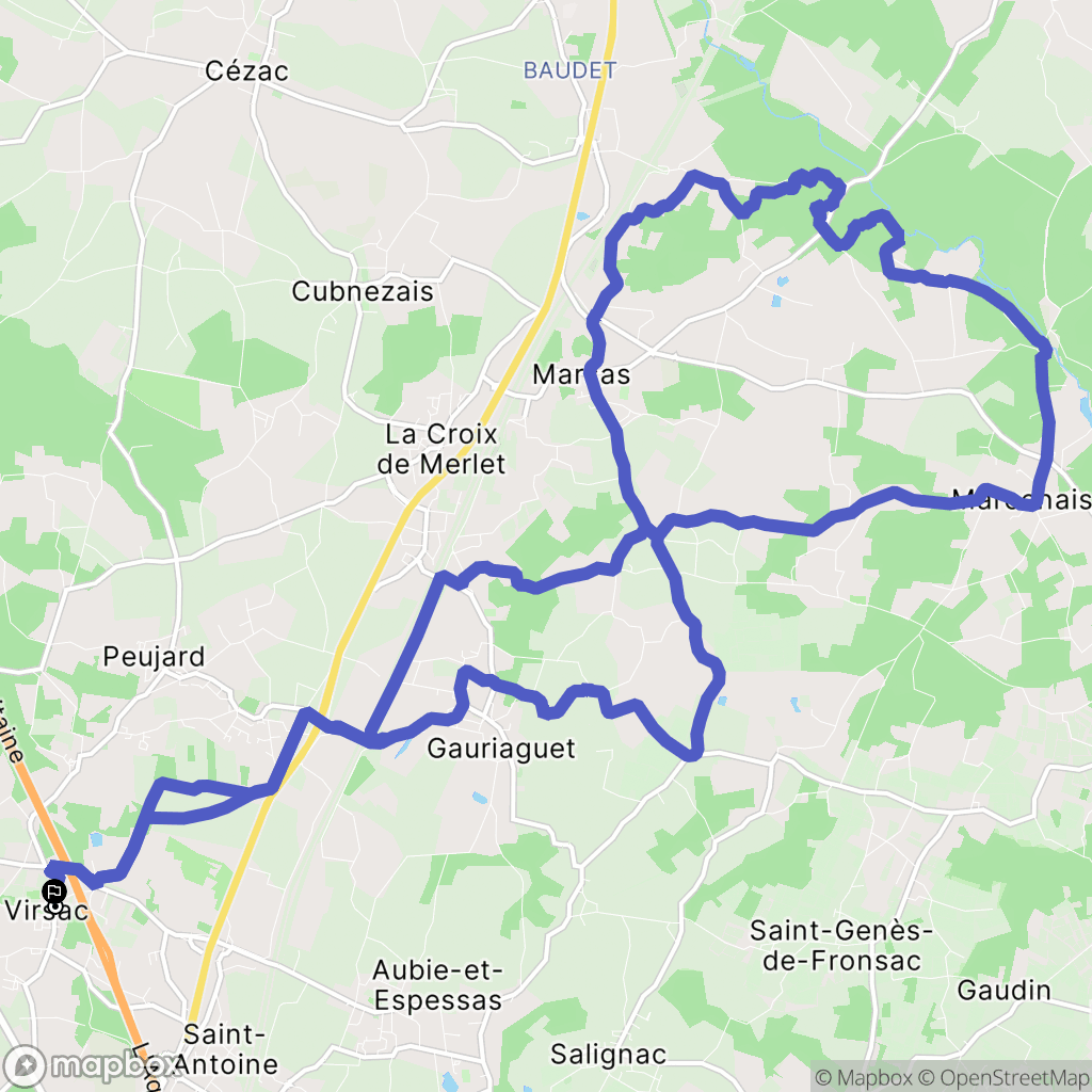 Virsac : carte du parcours de randonnée - France