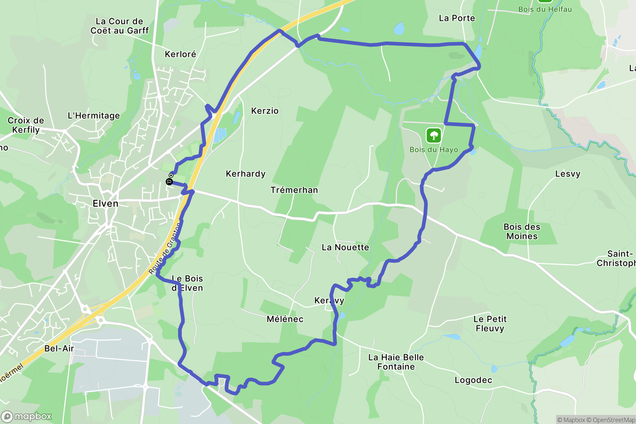 Elven : carte du parcours de randonnée - France