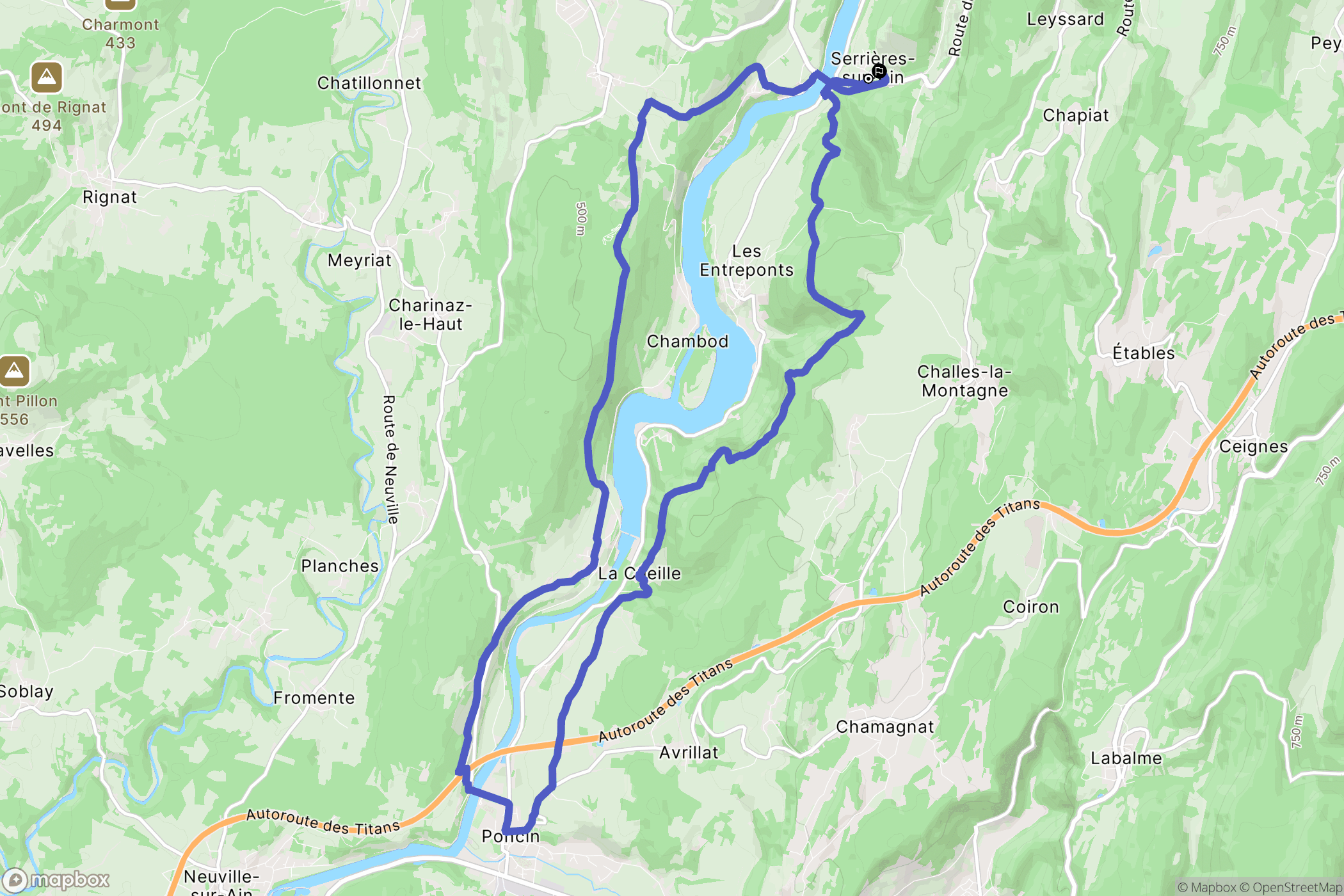 Serrières-sur-Ain : carte du parcours de randonnée - France