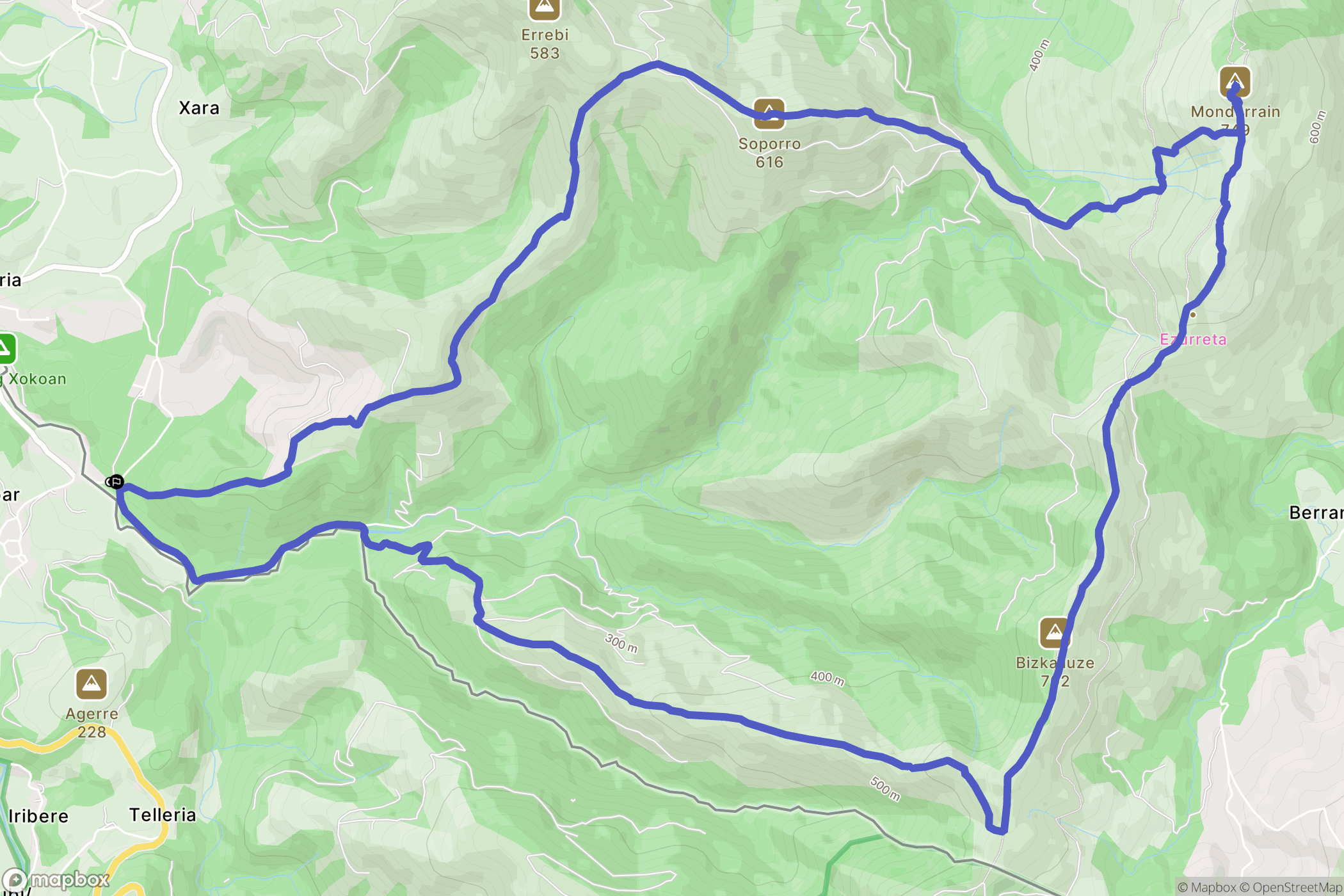 Ainhoa : carte du parcours de randonnée - France