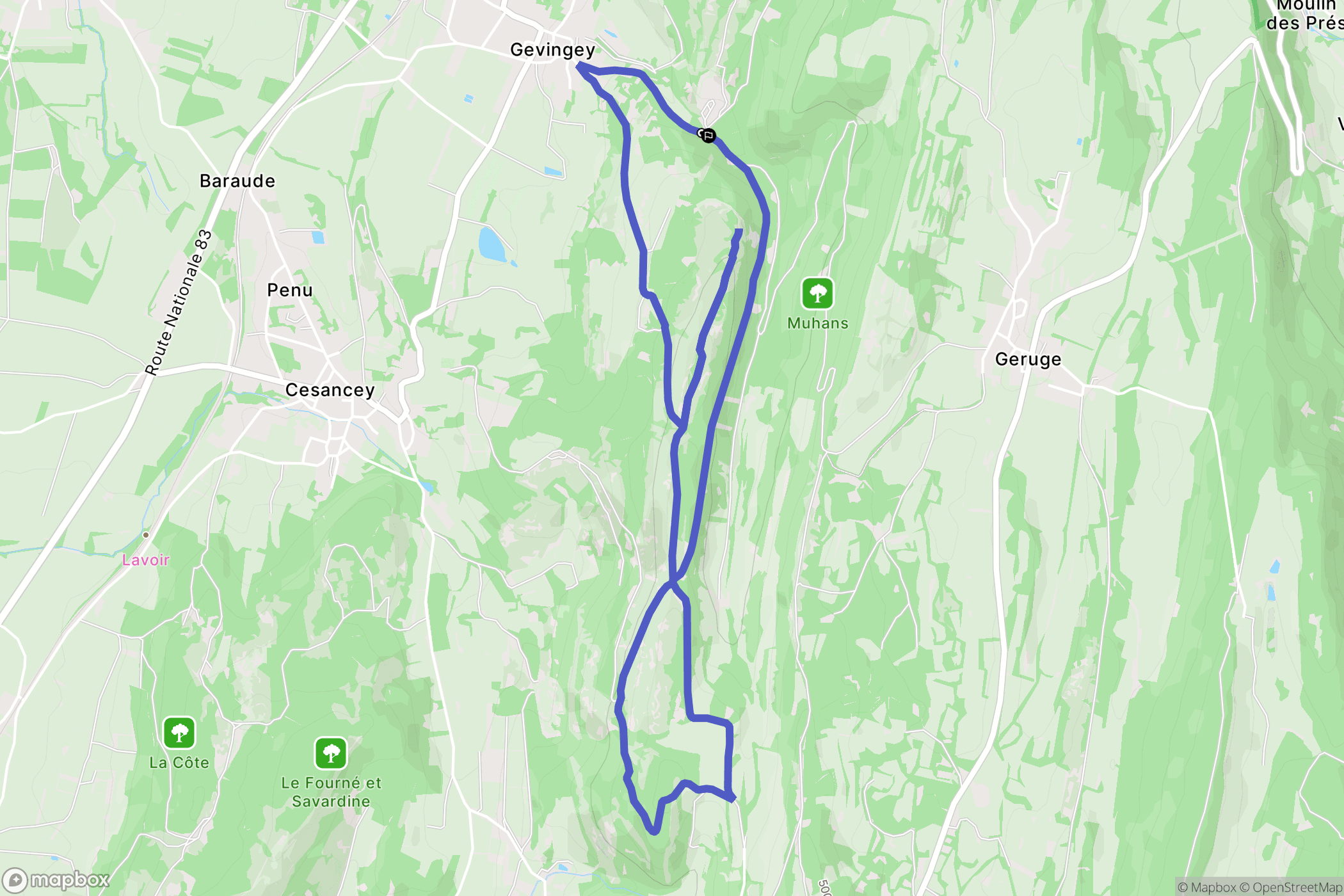 Gevingey : carte du parcours de randonnée - France