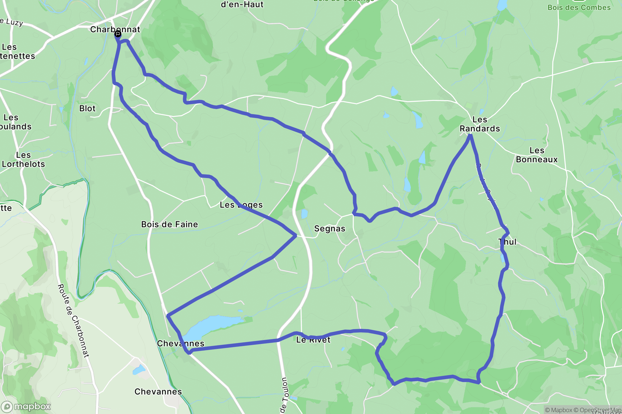 Charbonnat : carte du parcours de randonnée - France