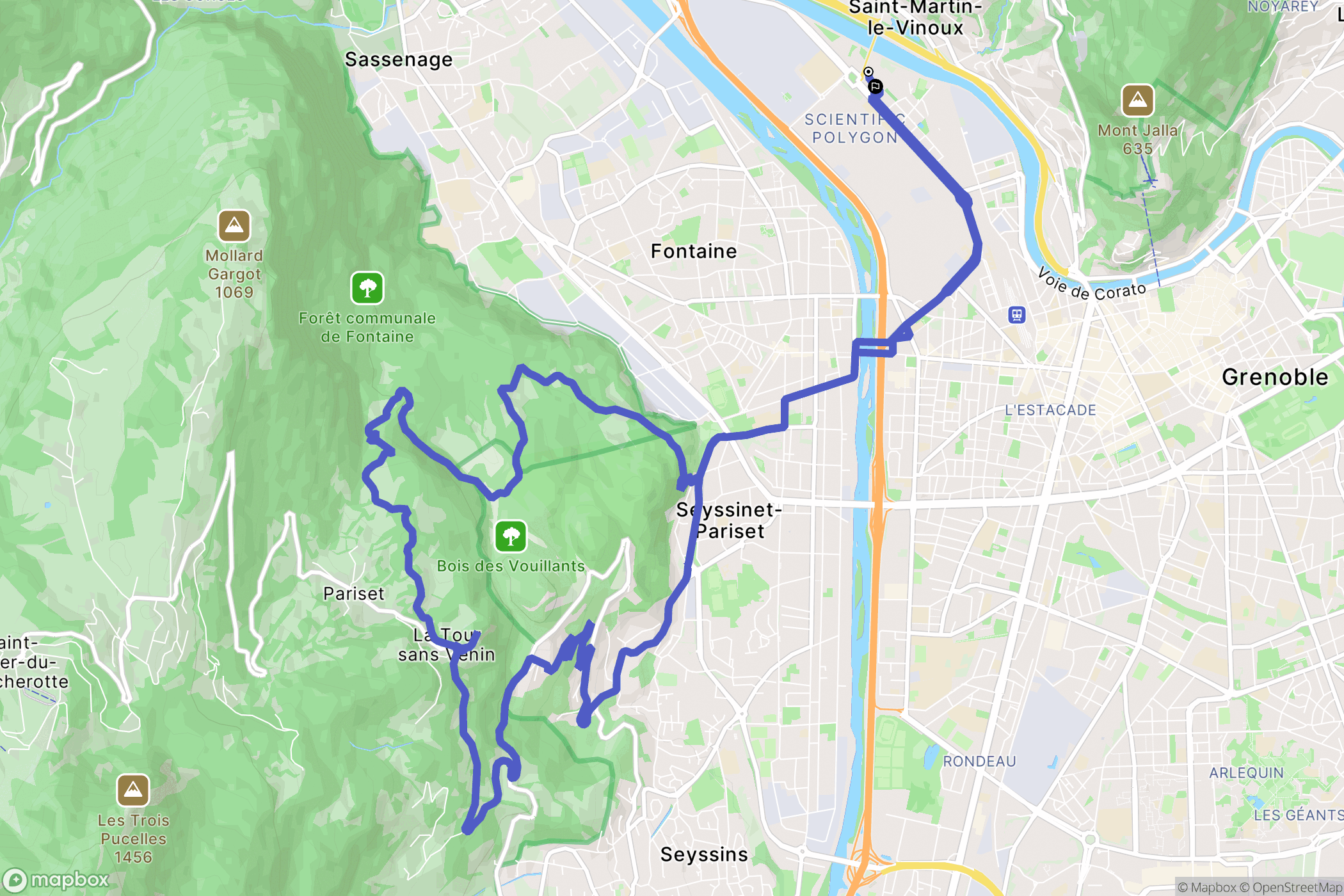 Grenoble : carte du parcours de randonnée - France