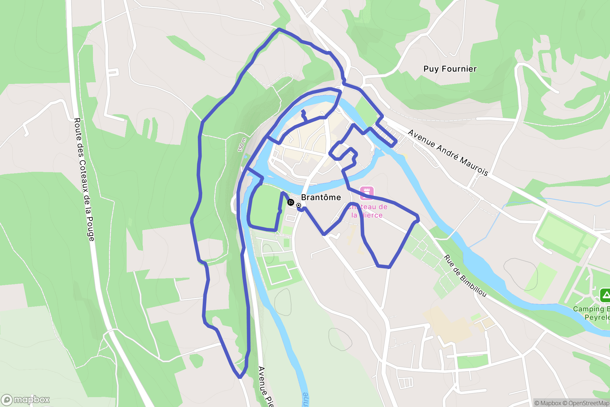 Brantôme en Périgord : carte du parcours de randonnée - France