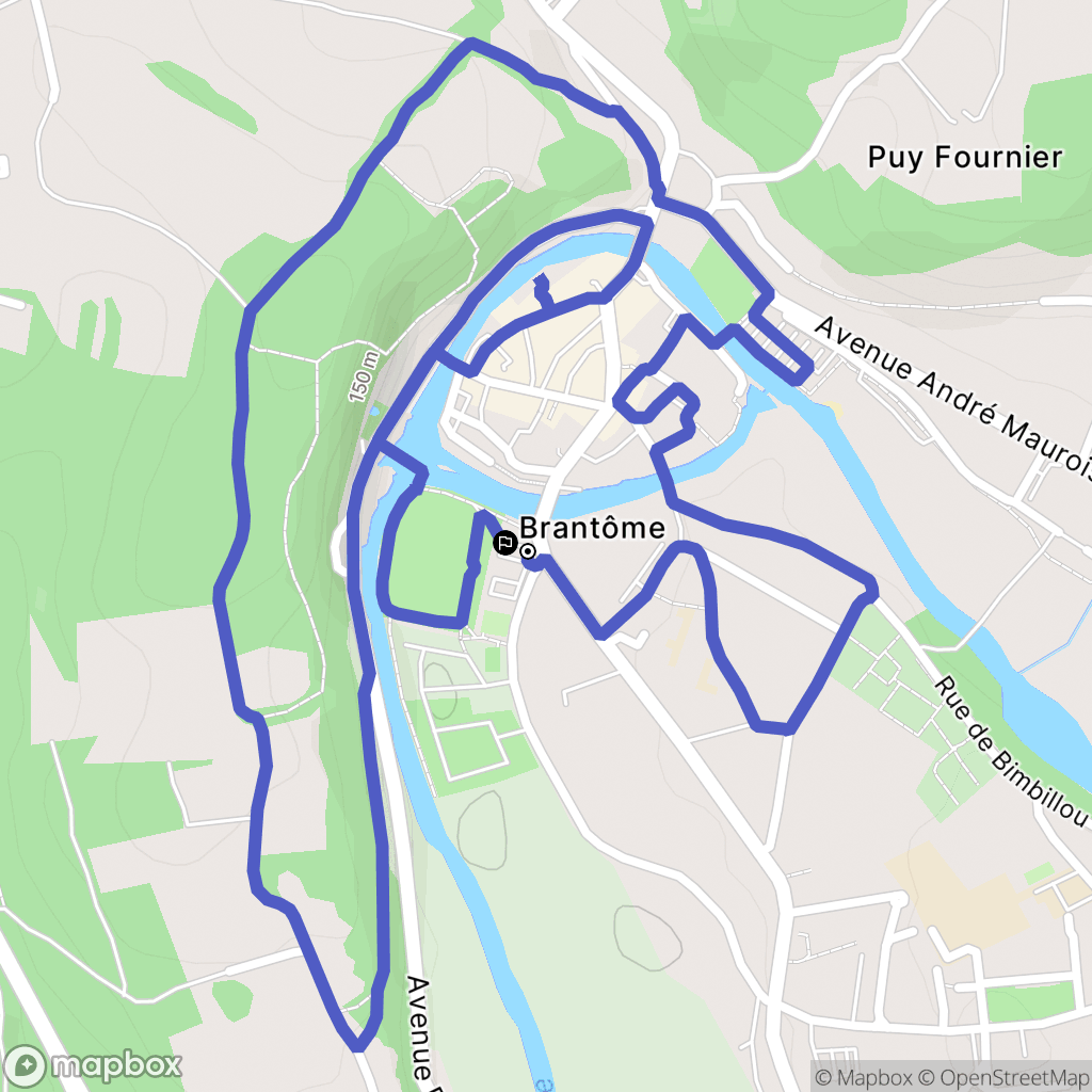Brantôme en Périgord : carte du parcours de randonnée - France