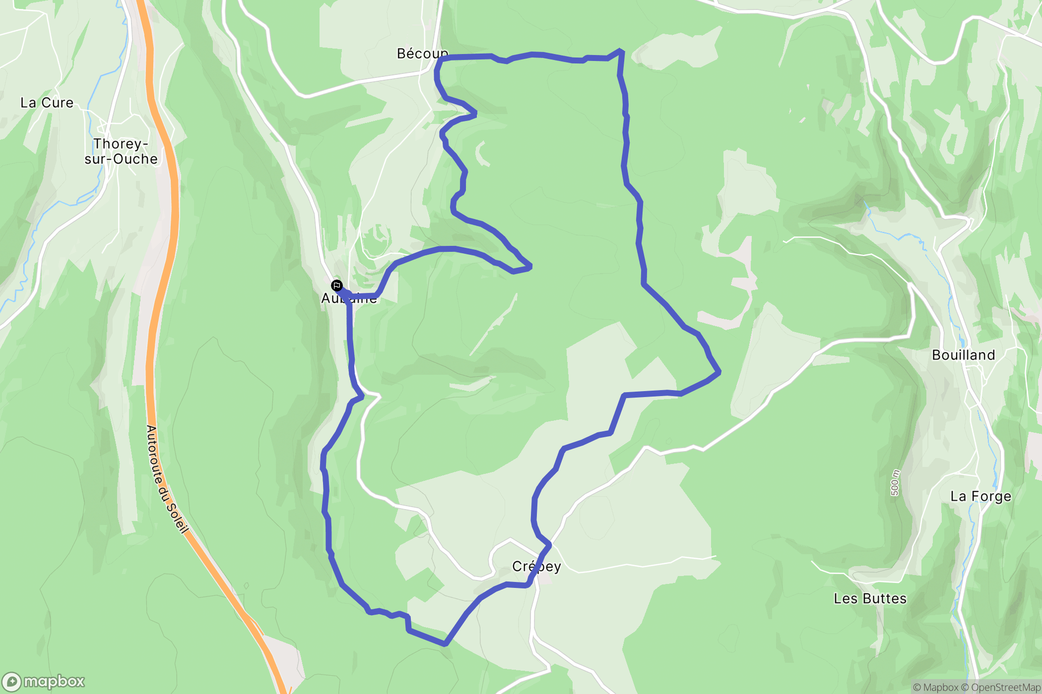 Aubaine : carte du parcours de randonnée - France