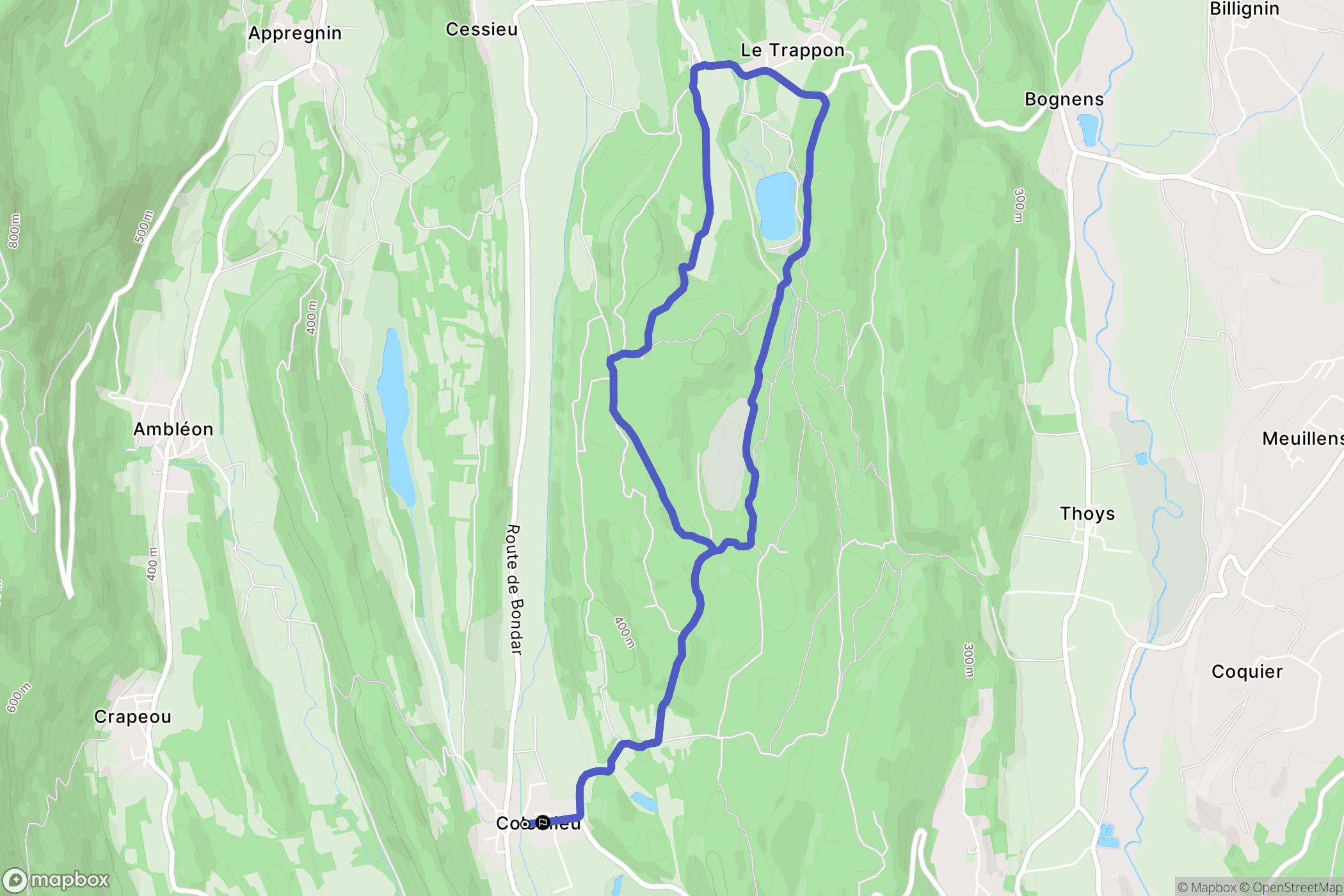 Colomieu : carte du parcours de randonnée - France