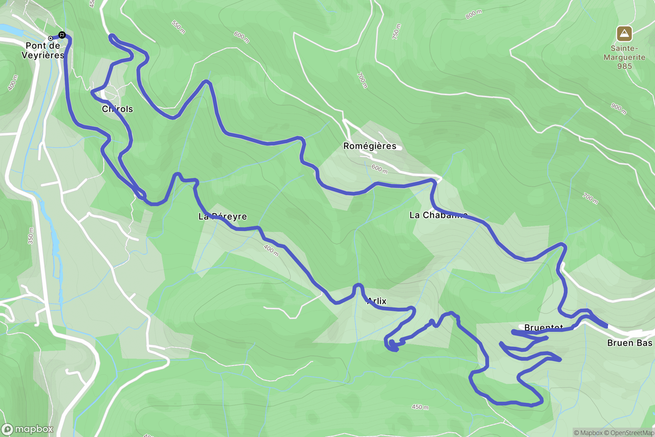 Chirols : carte du parcours de randonnée - France