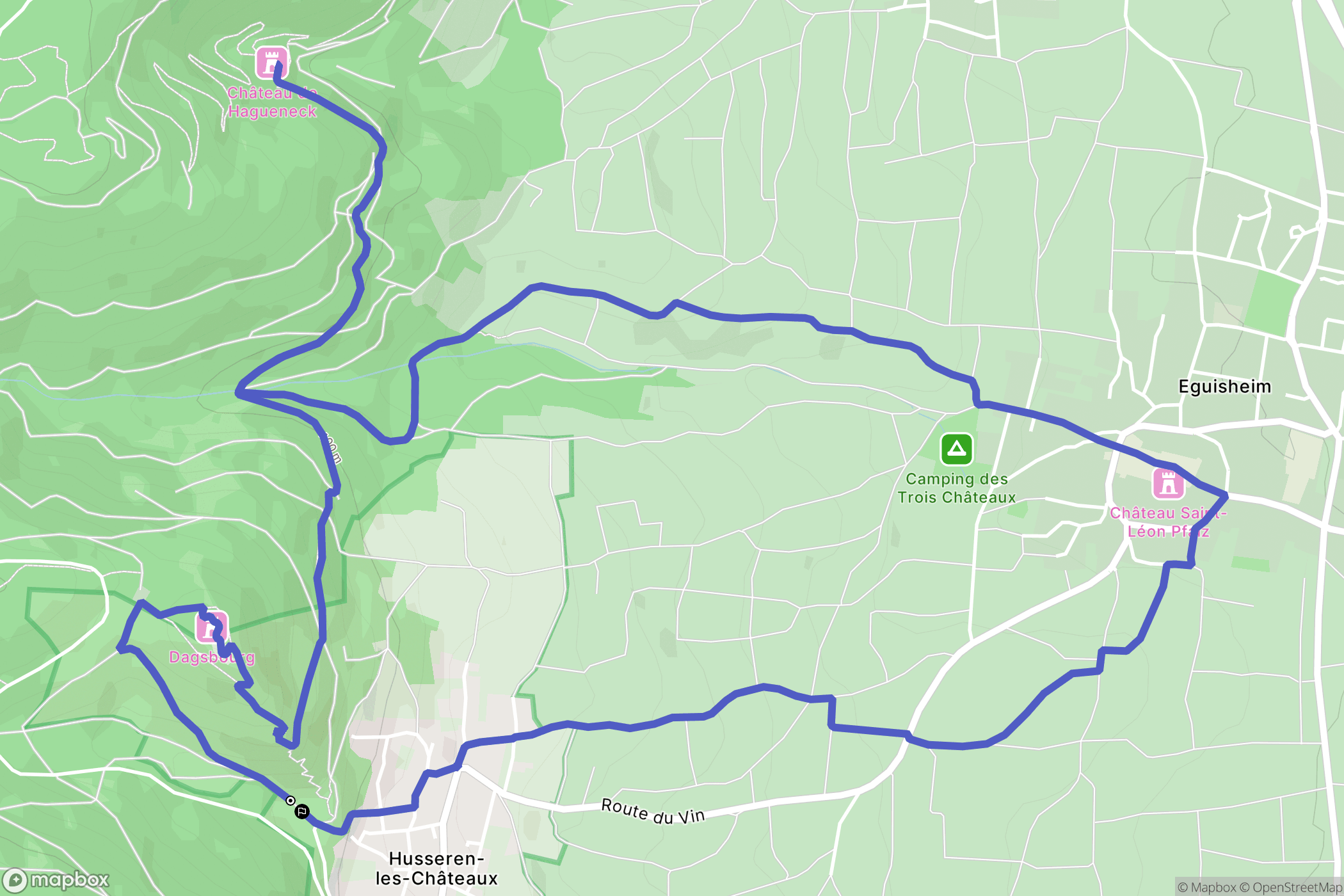 Husseren-les-Châteaux : carte du parcours de randonnée - France