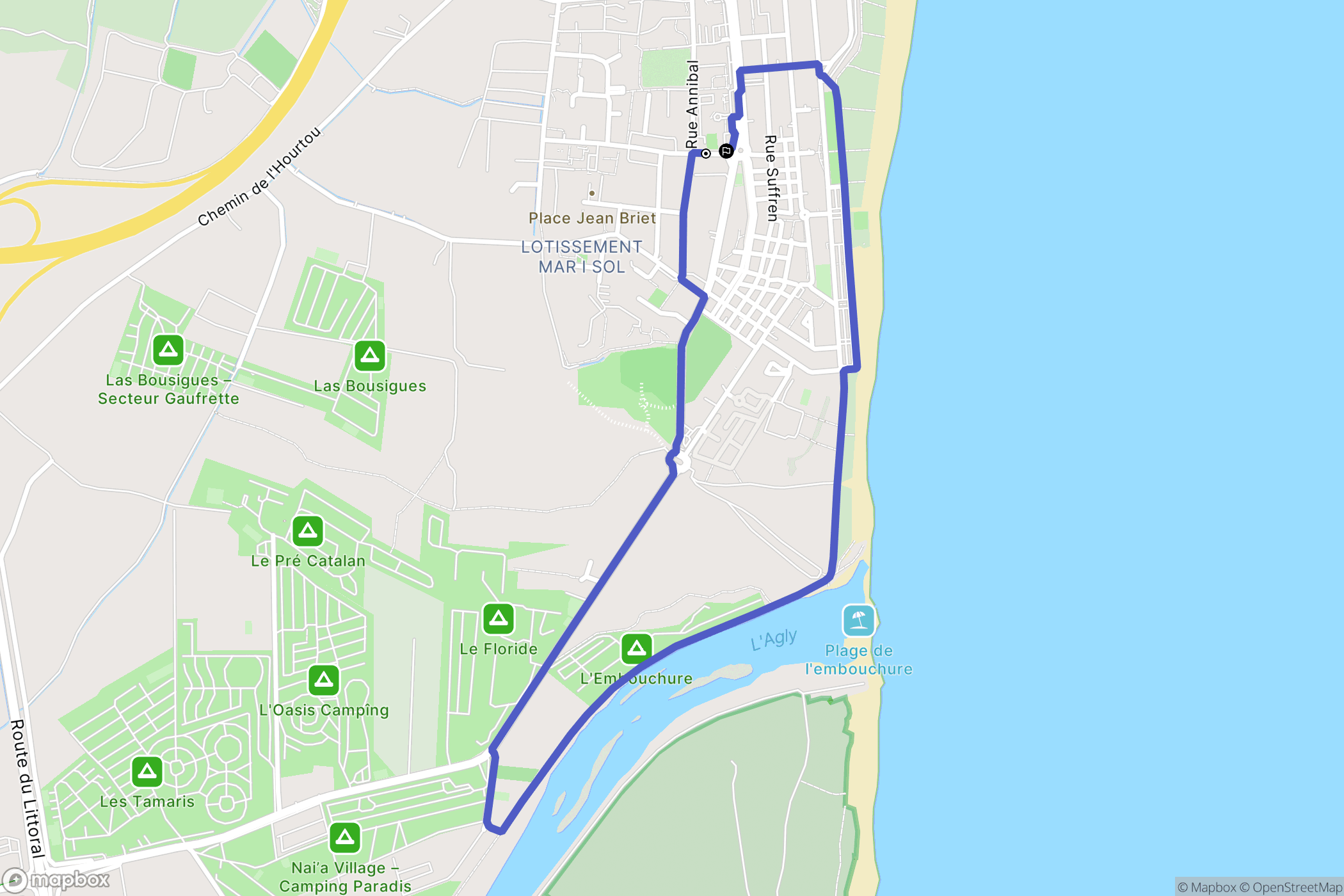 Le Barcarès : carte du parcours de randonnée - France