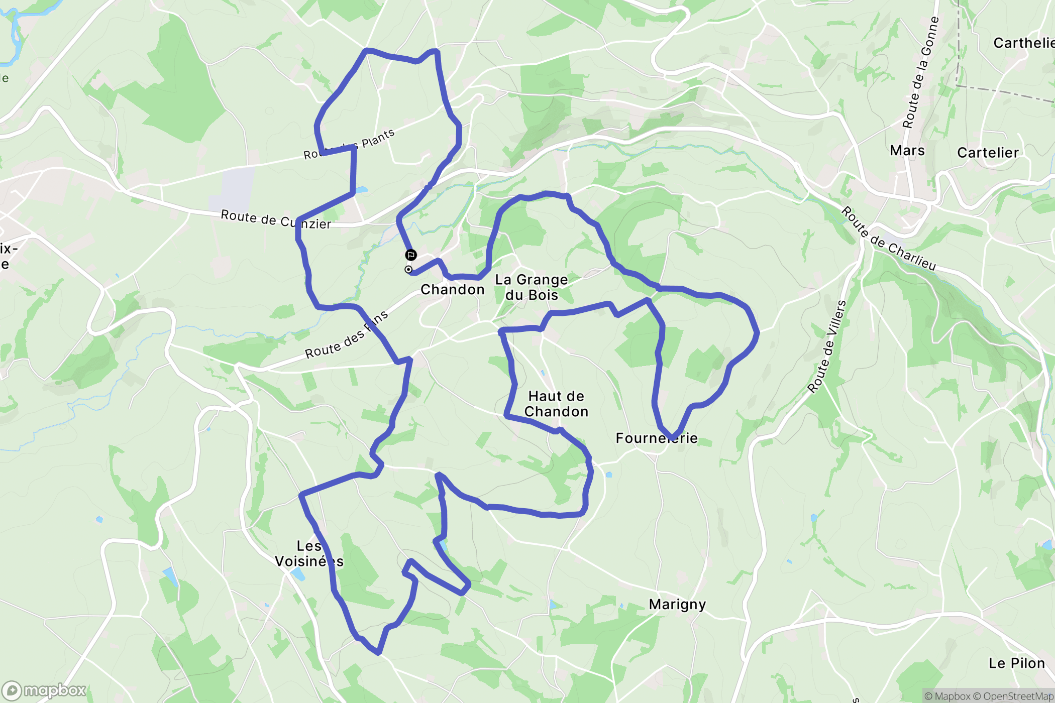 Chandon : carte du parcours de randonnée - France