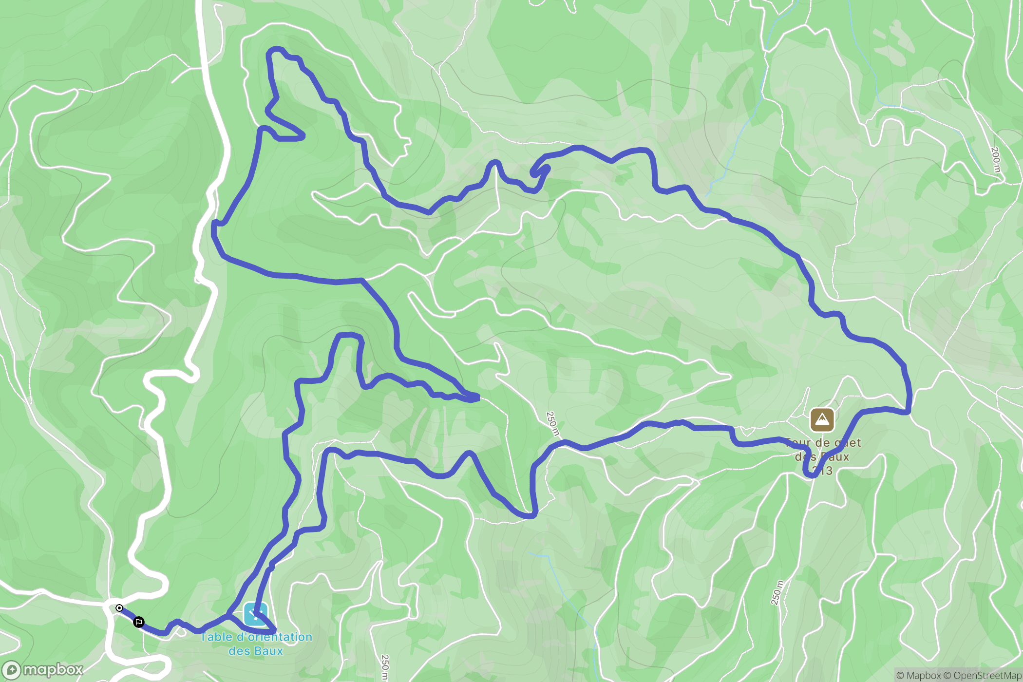Les Baux-de-Provence : carte du parcours de randonnée - France