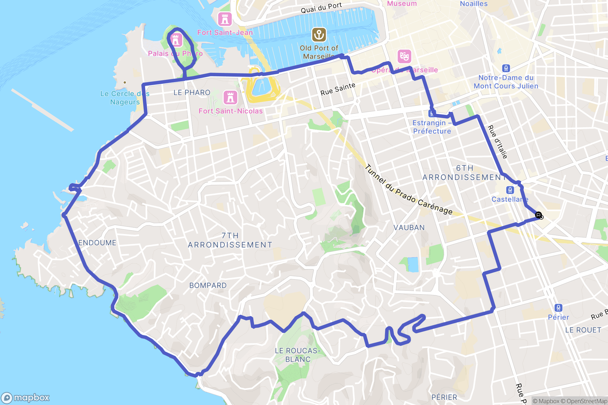 Marseille : carte du parcours de randonnée - France