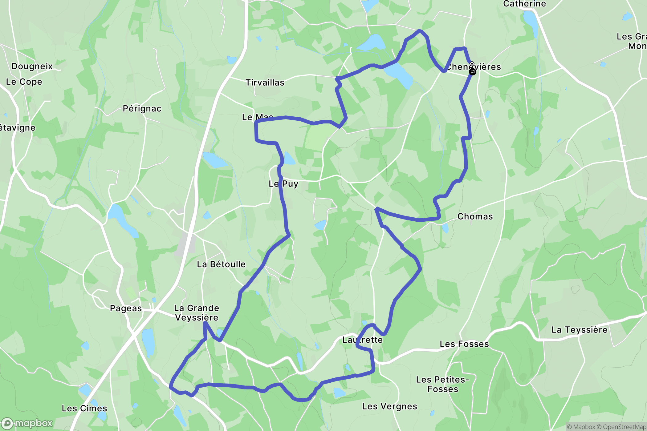 Pageas : carte du parcours de randonnée - France
