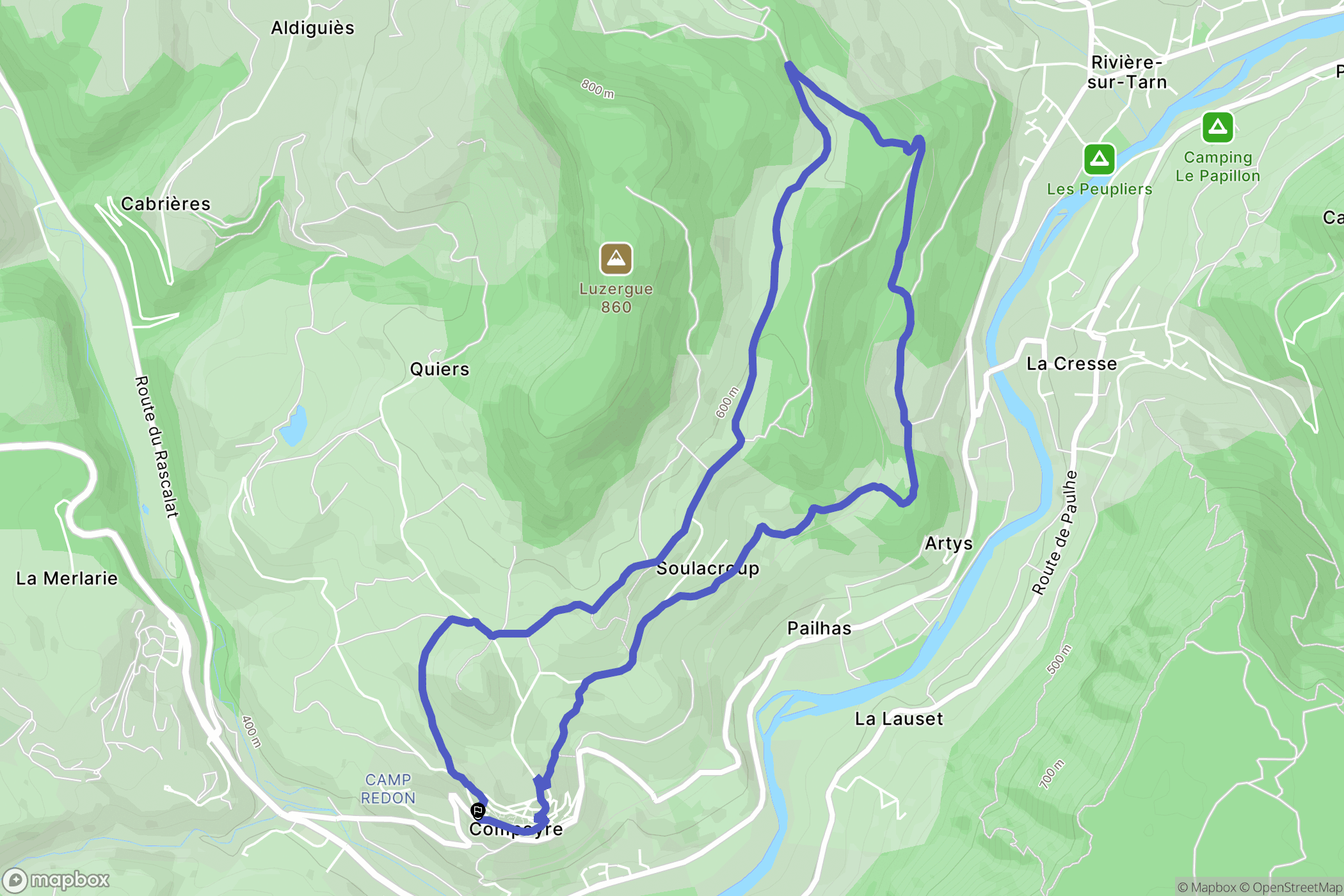 Compeyre : carte du parcours de randonnée - France