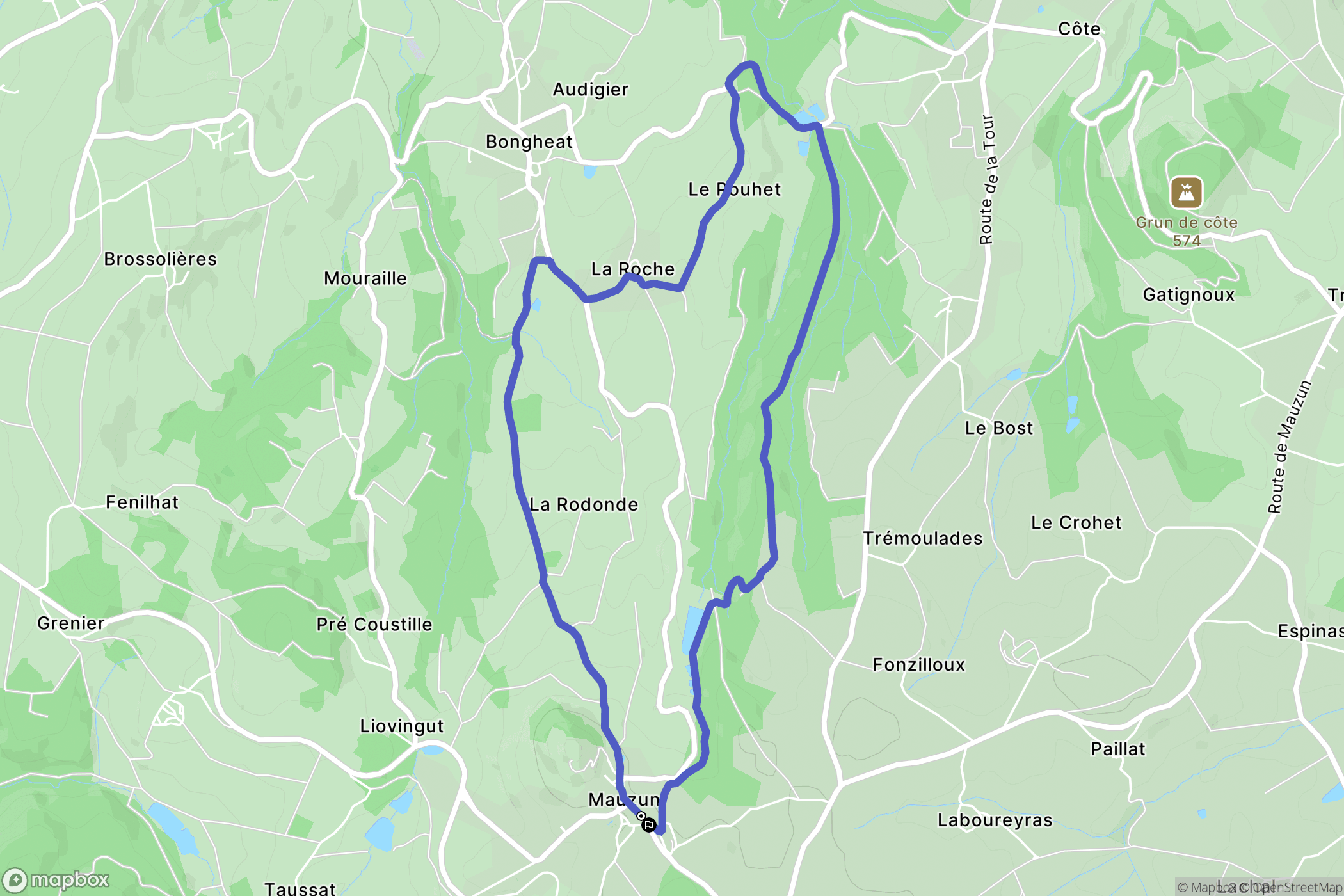 Mauzun : carte du parcours de randonnée - France