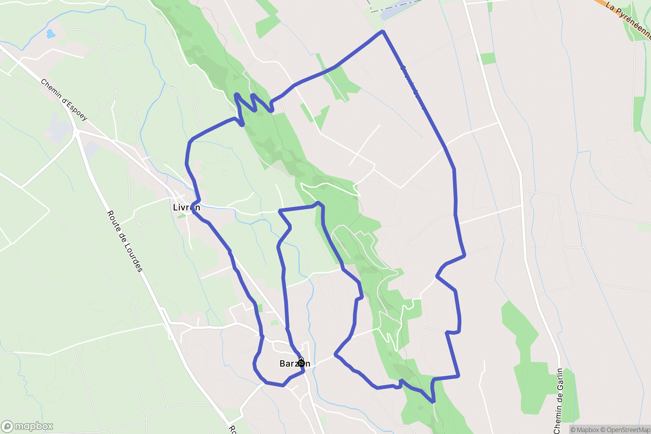 Barzun : carte du parcours de randonnée - France