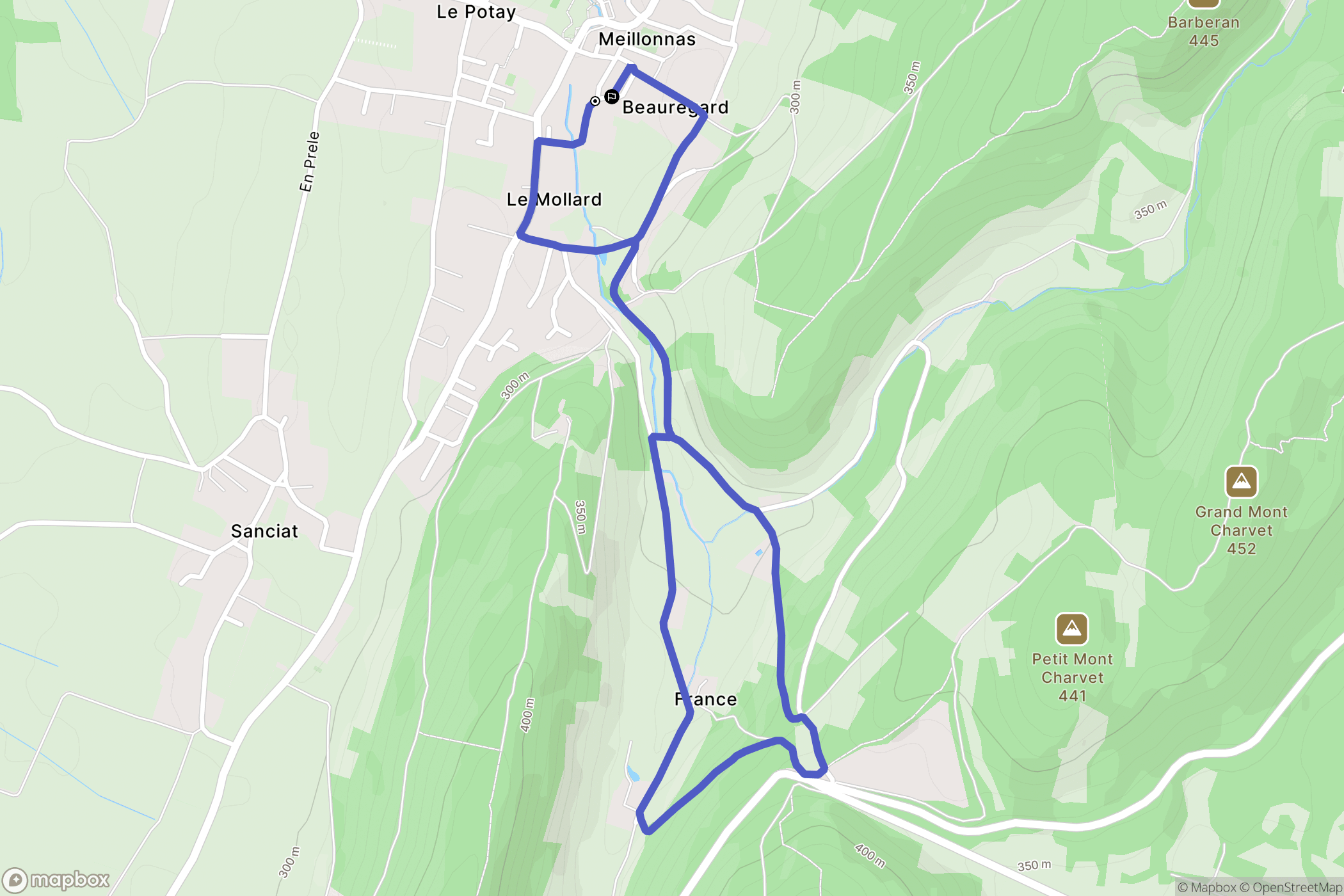 Meillonnas : carte du parcours de randonnée - France
