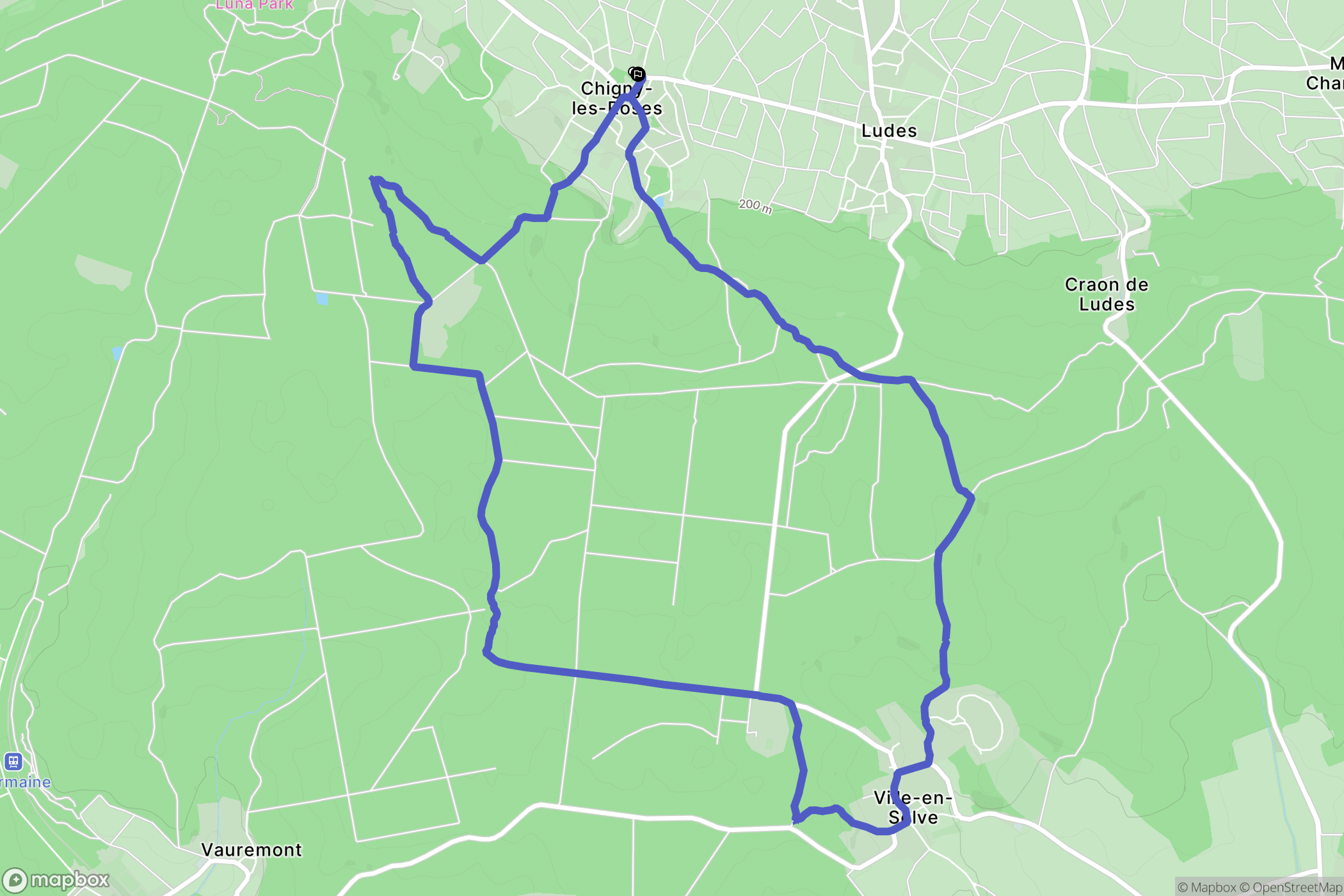 Chigny-les-Roses : carte du parcours de randonnée - France