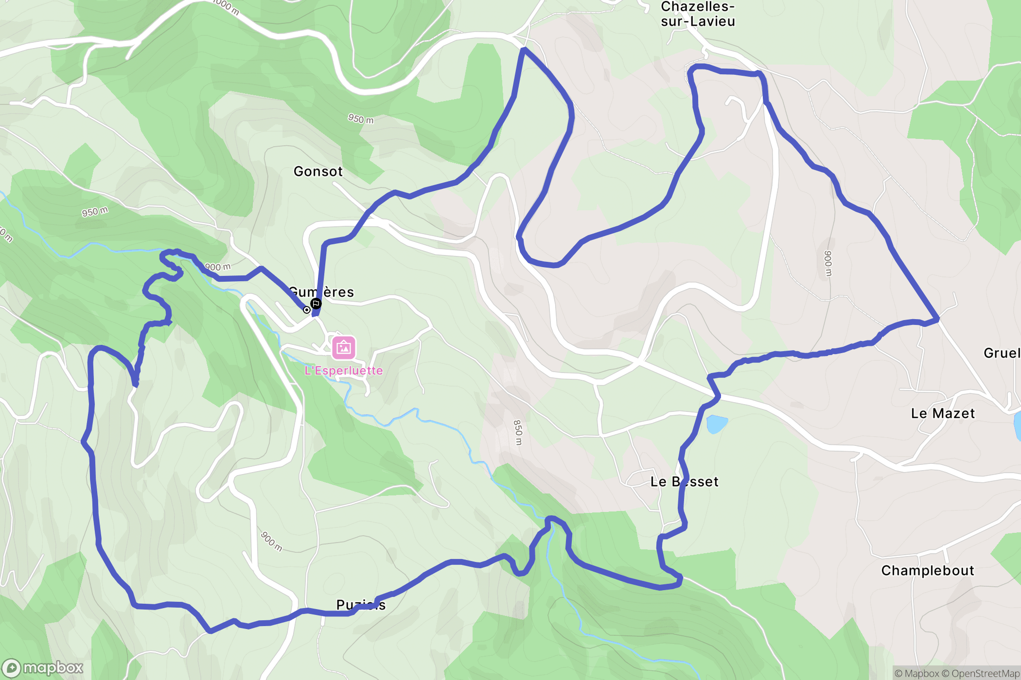 Gumières : carte du parcours de randonnée - France