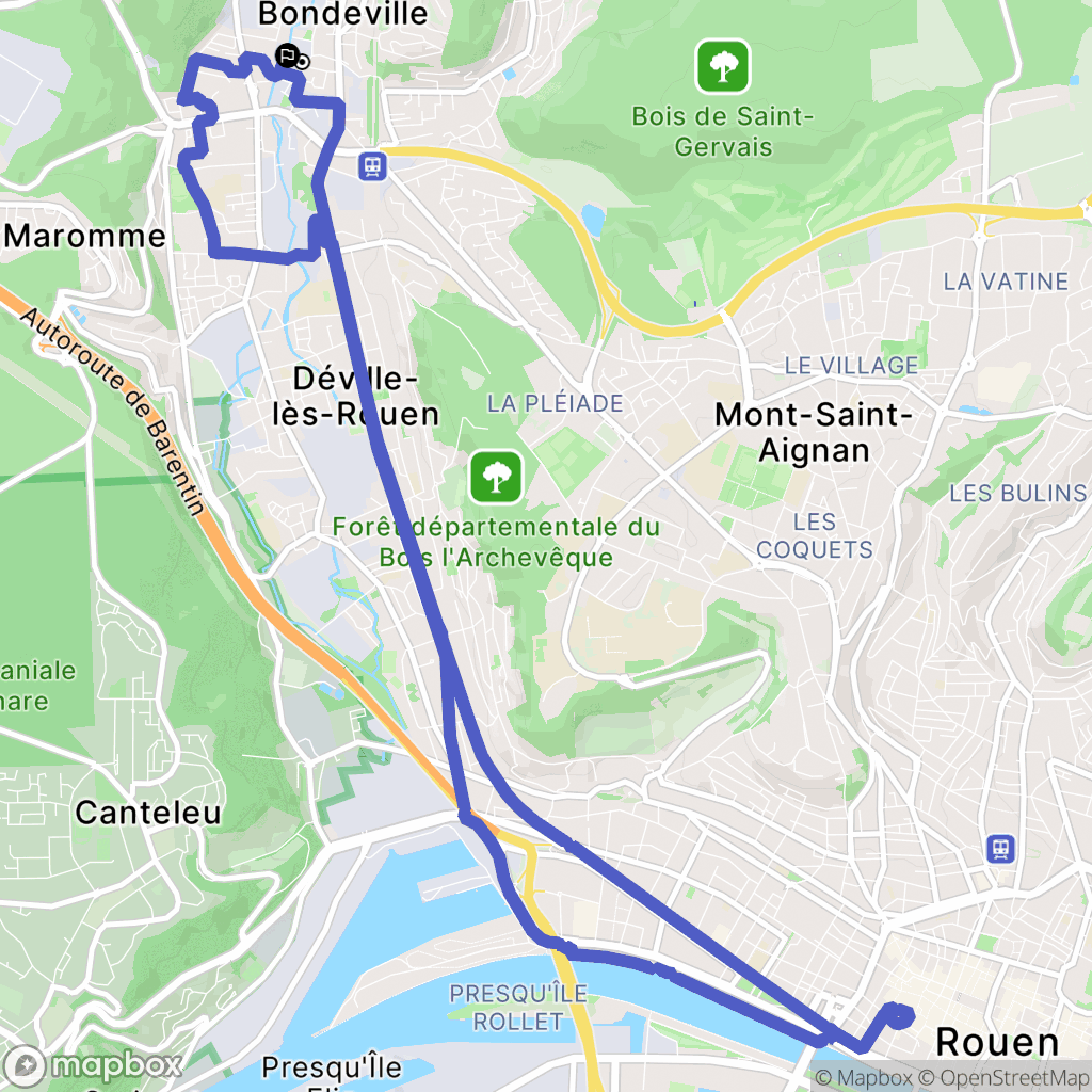 Notre-Dame-de-Bondeville : carte du parcours de randonnée - France