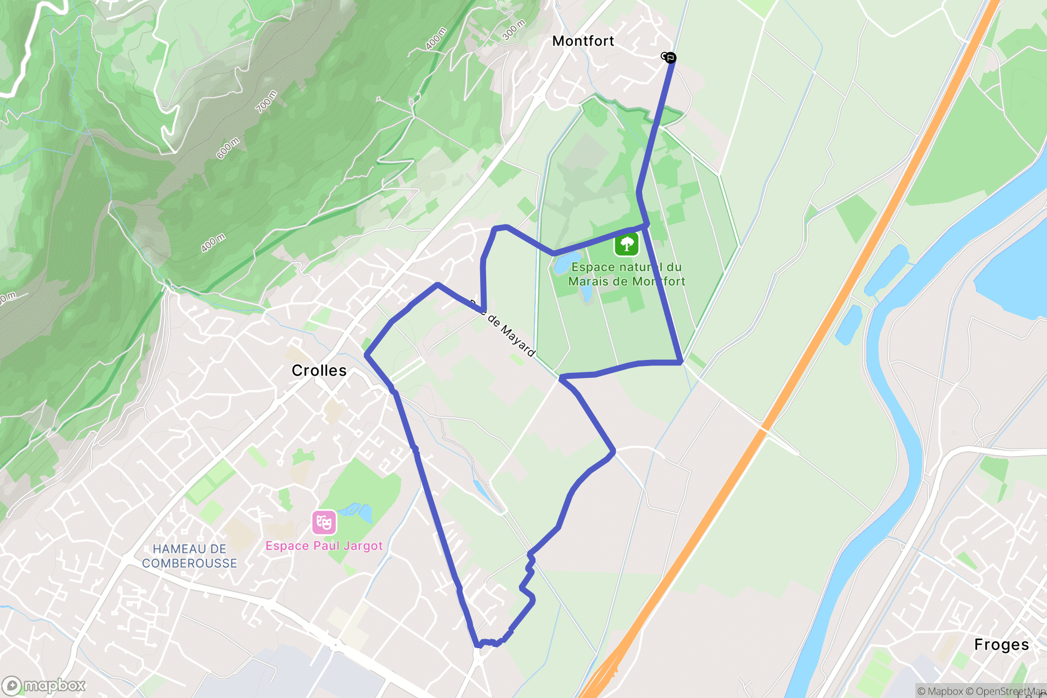 Crolles : carte du parcours de randonnée - France