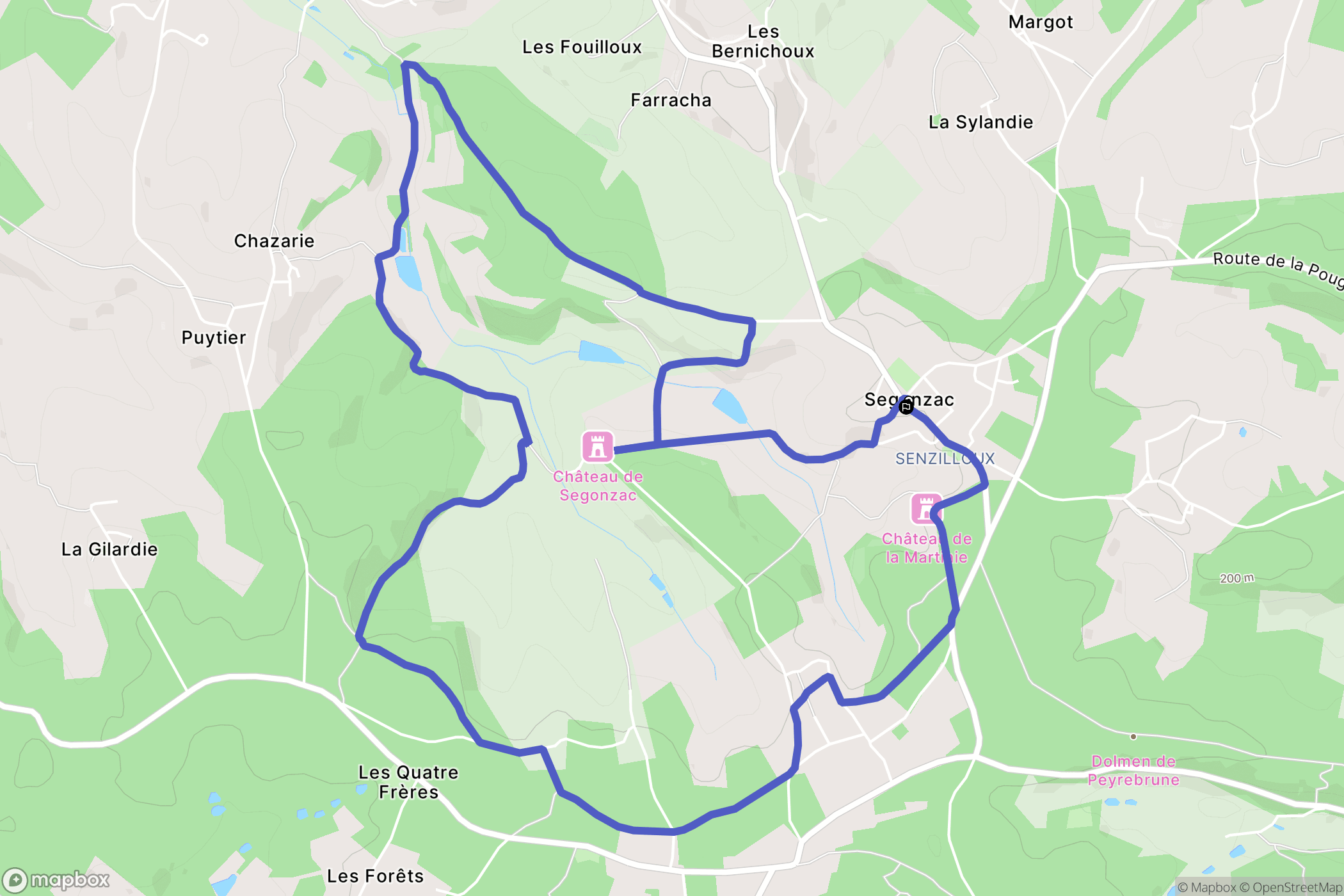 Segonzac : carte du parcours de randonnée - France