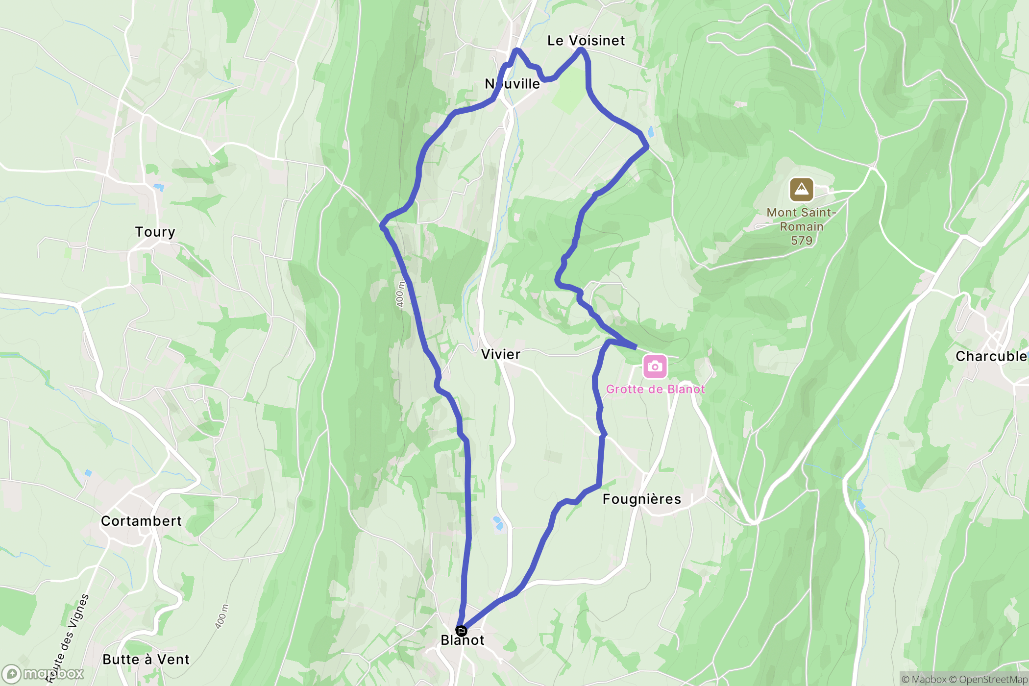 Blanot : carte du parcours de randonnée - France