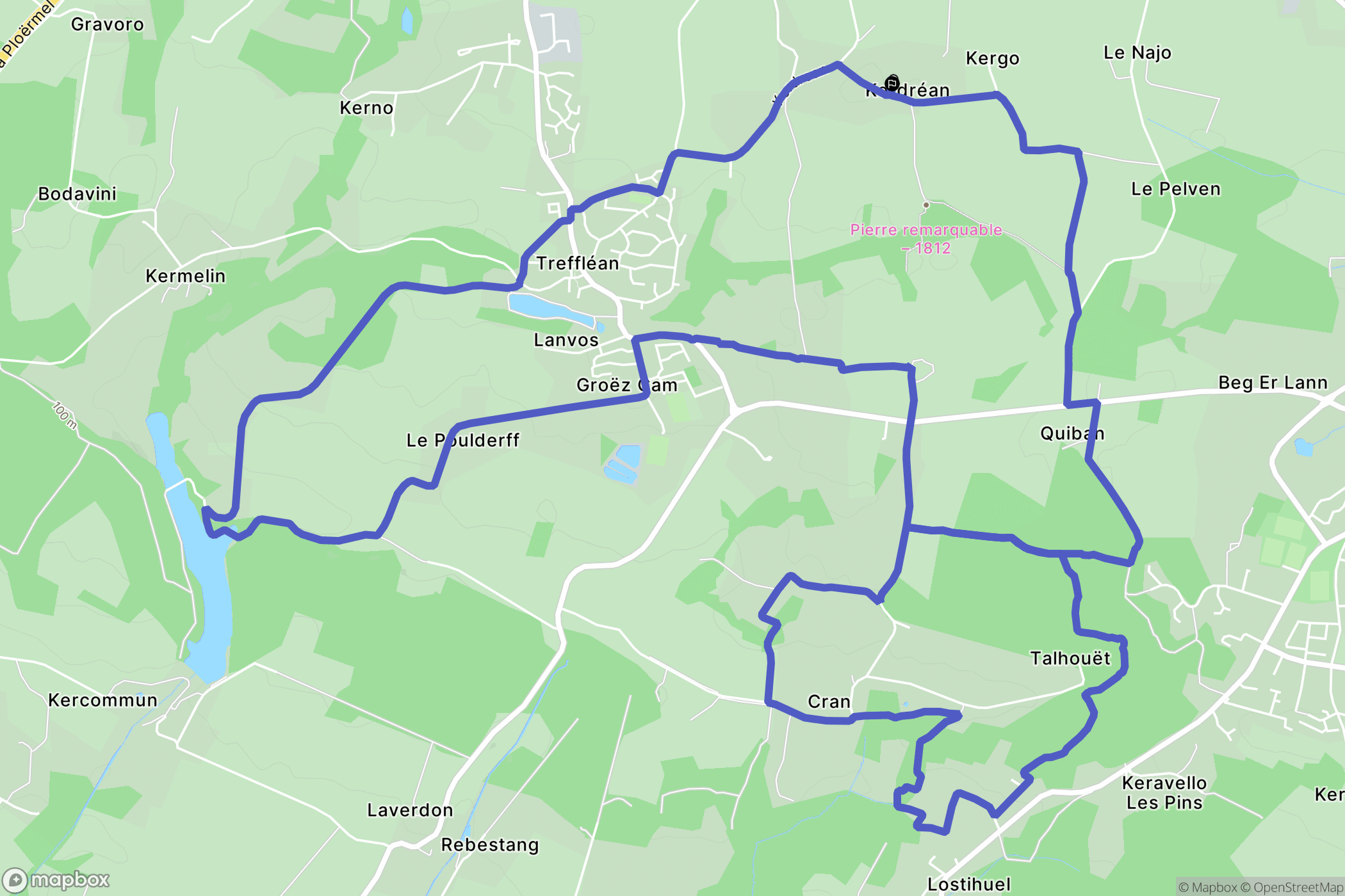 Treffléan : carte du parcours de randonnée - France