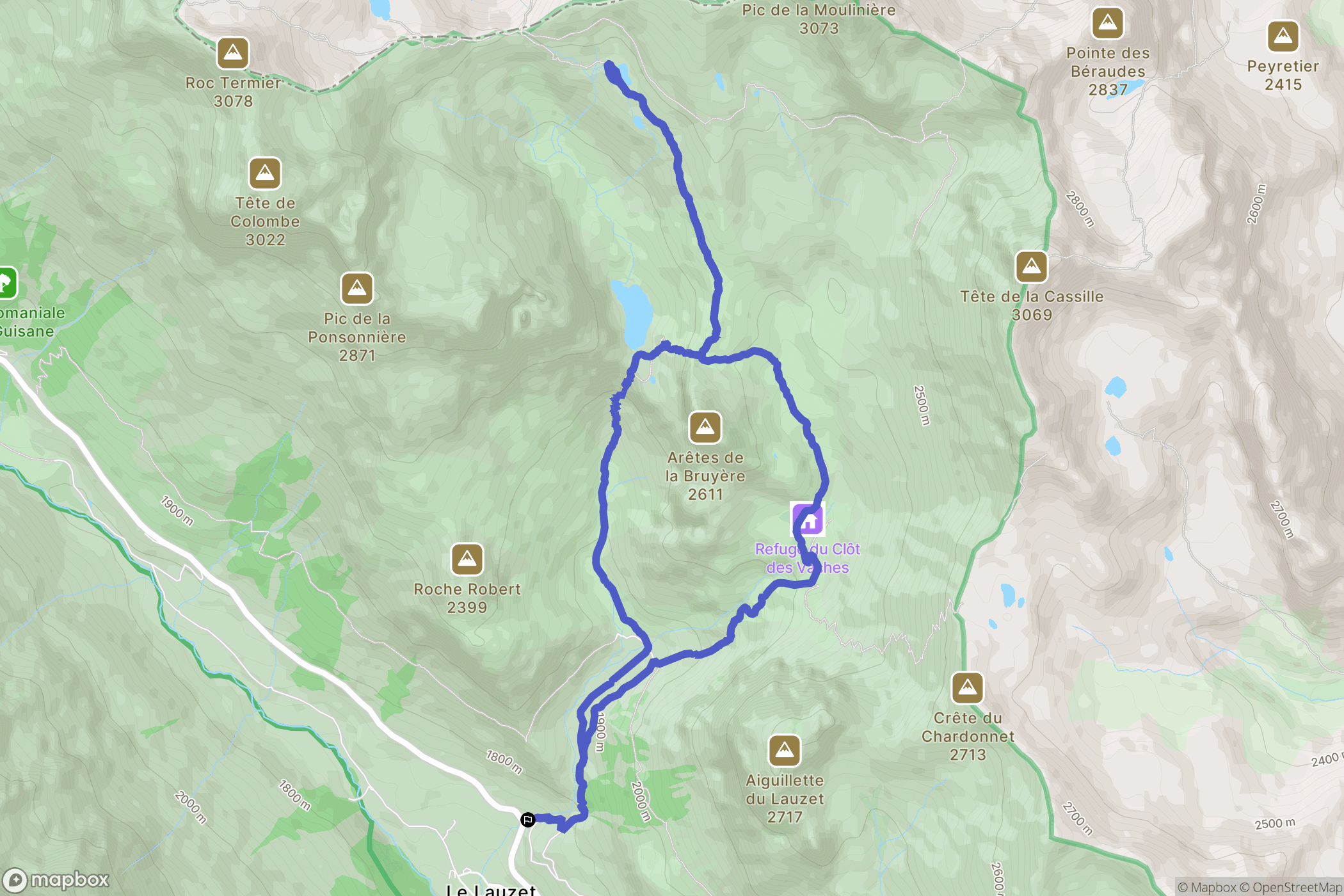 Le Monêtier-les-Bains : carte du parcours de randonnée - France