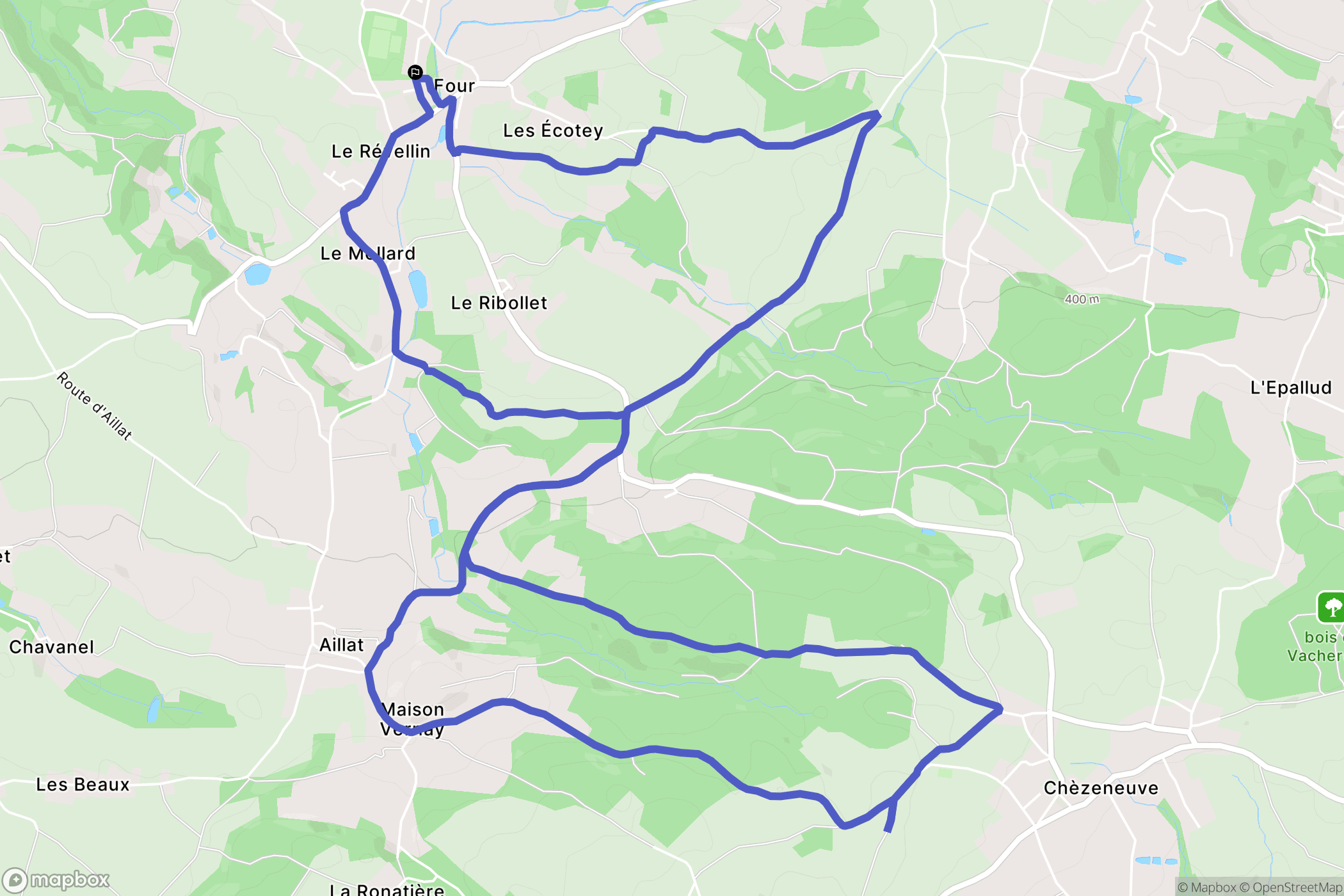 Four : carte du parcours de randonnée - France