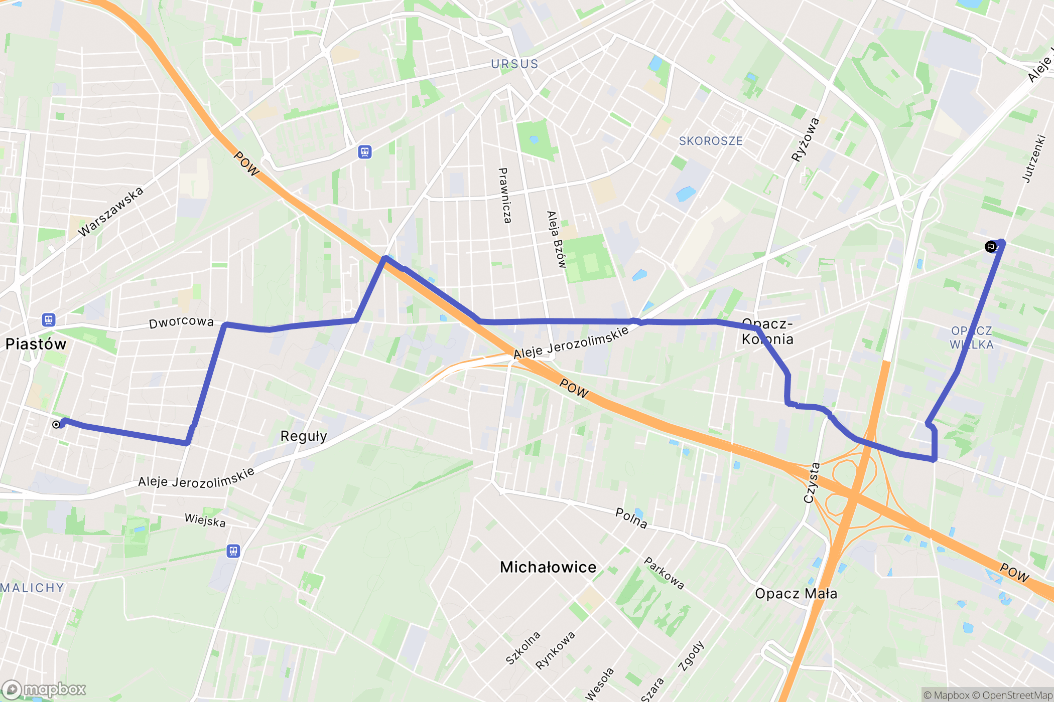 Piastów: mapa trasy - Poland