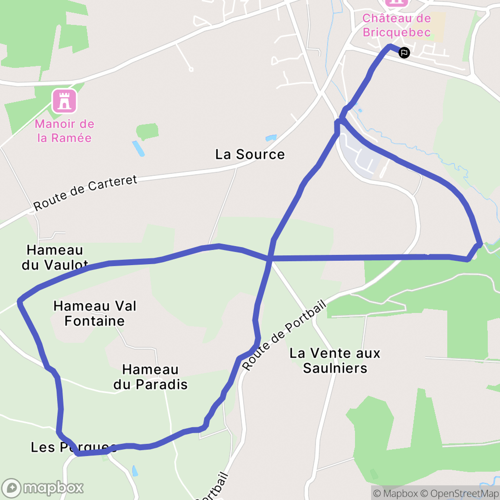 Bricquebec-en-Cotentin : carte du parcours de randonnée - France