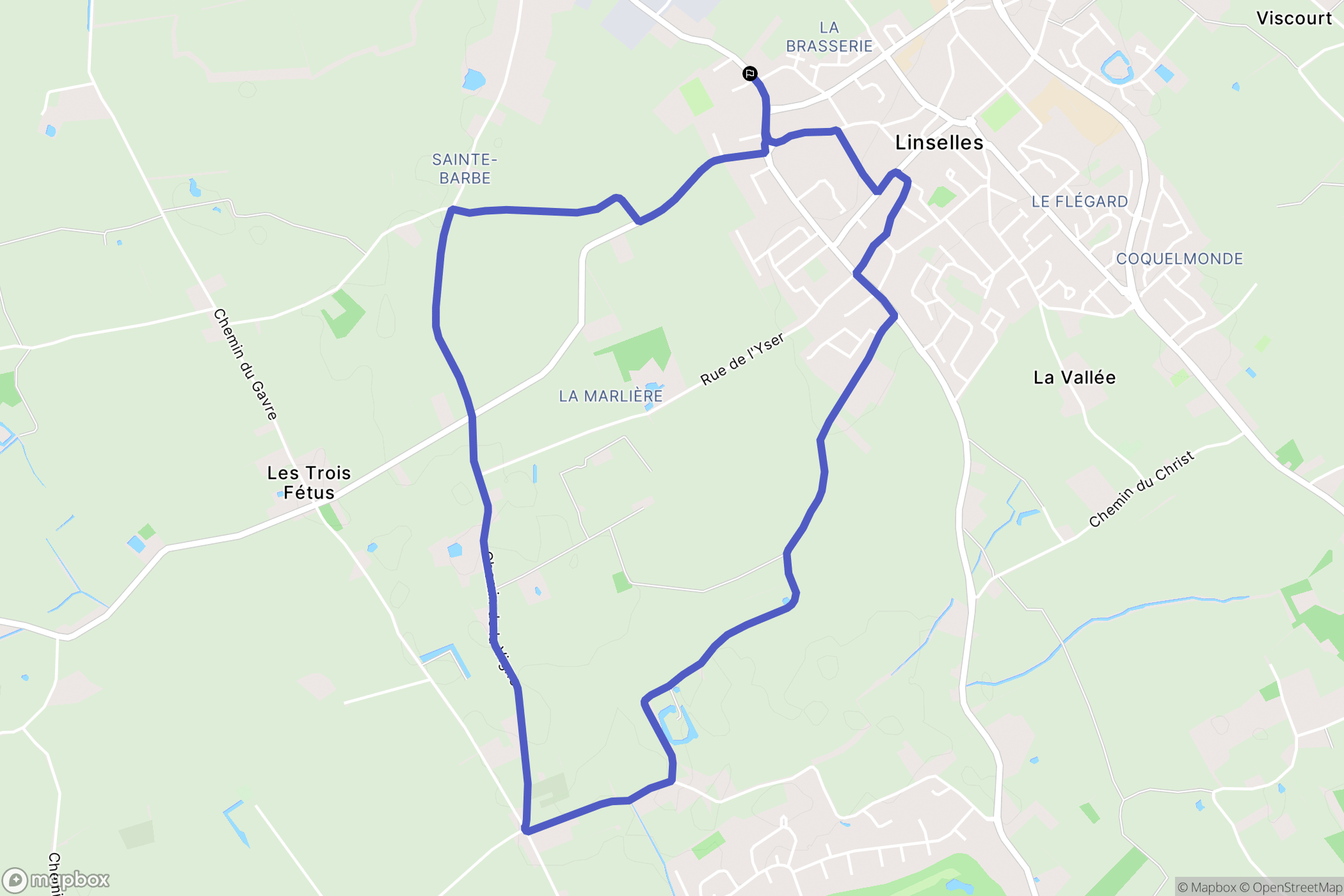 Linselles : carte du parcours de randonnée - France