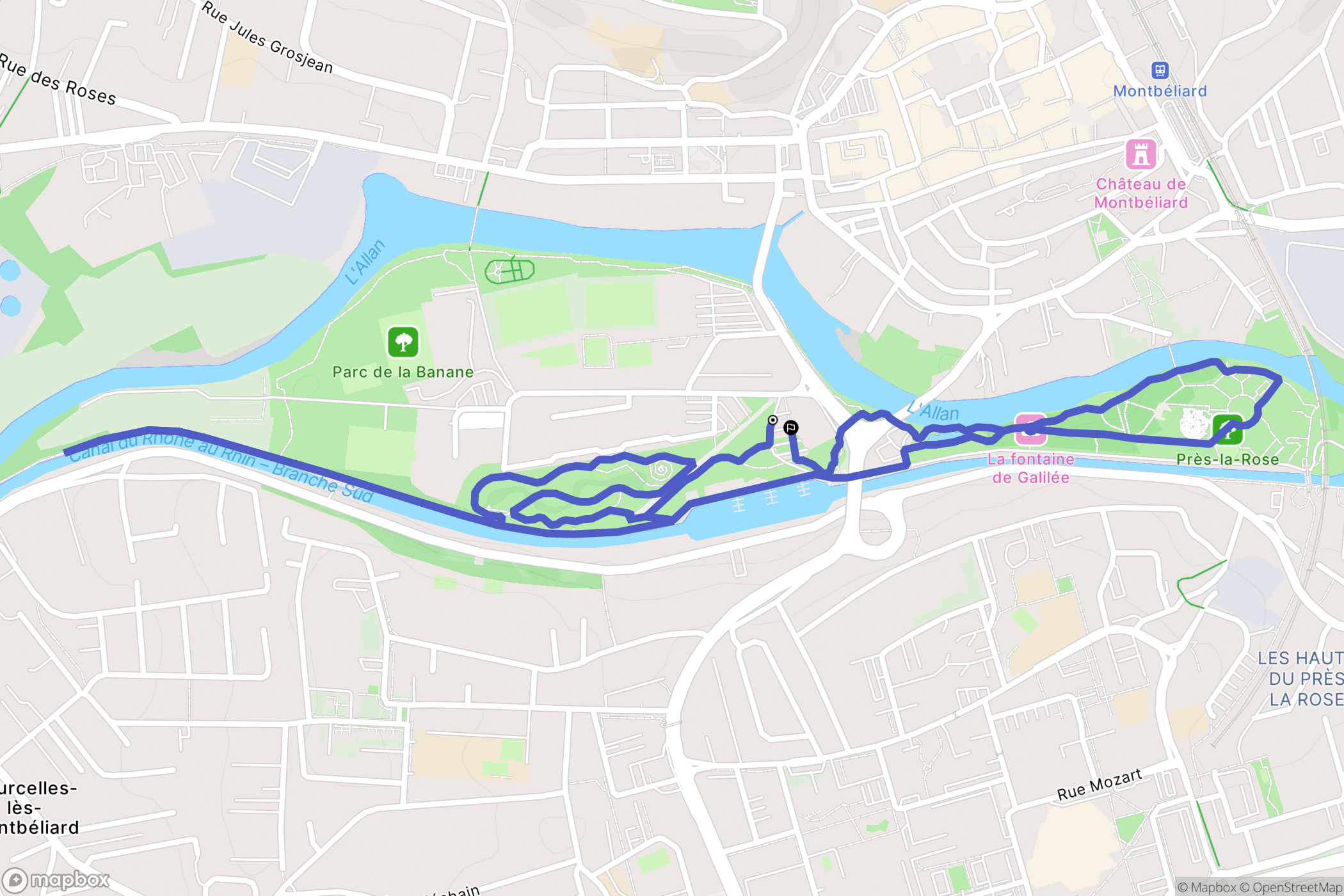 Montbéliard : carte du parcours de randonnée - France