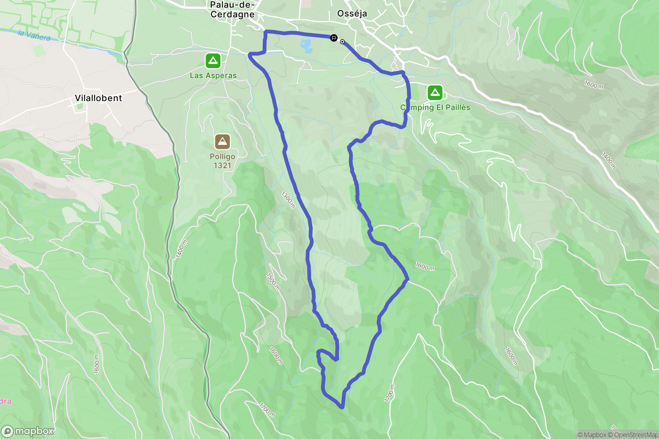 Osséja : carte du parcours de randonnée - France