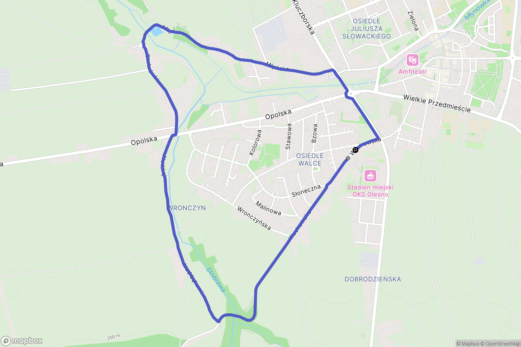 Olesno: mapa trasy - Poland