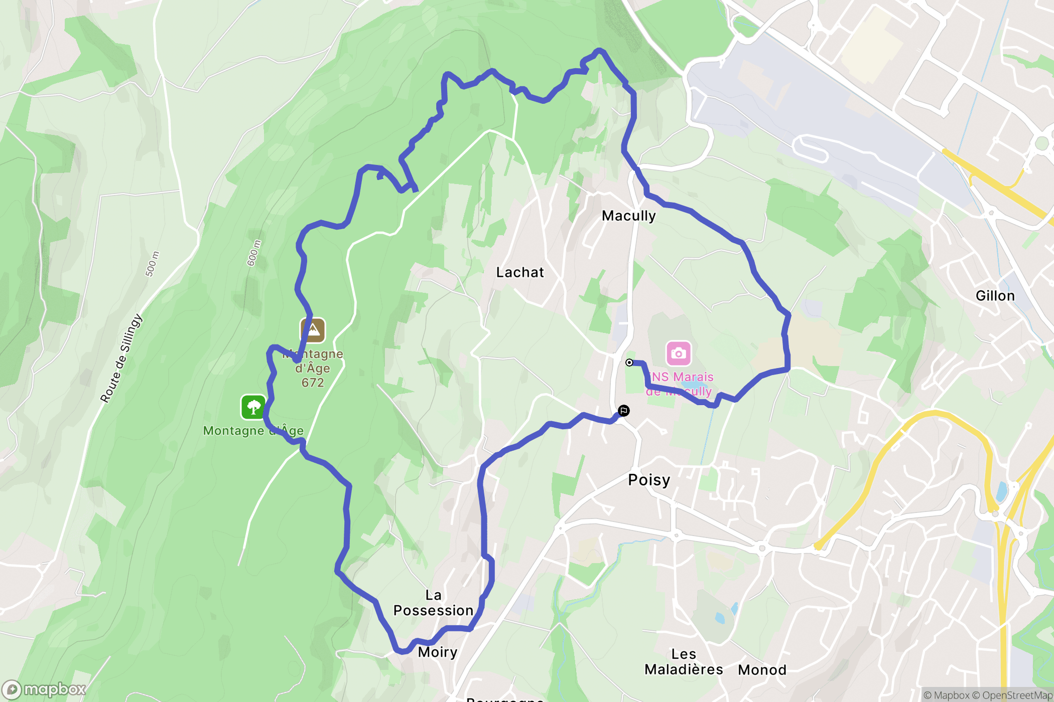 Poisy : carte du parcours de randonnée - France