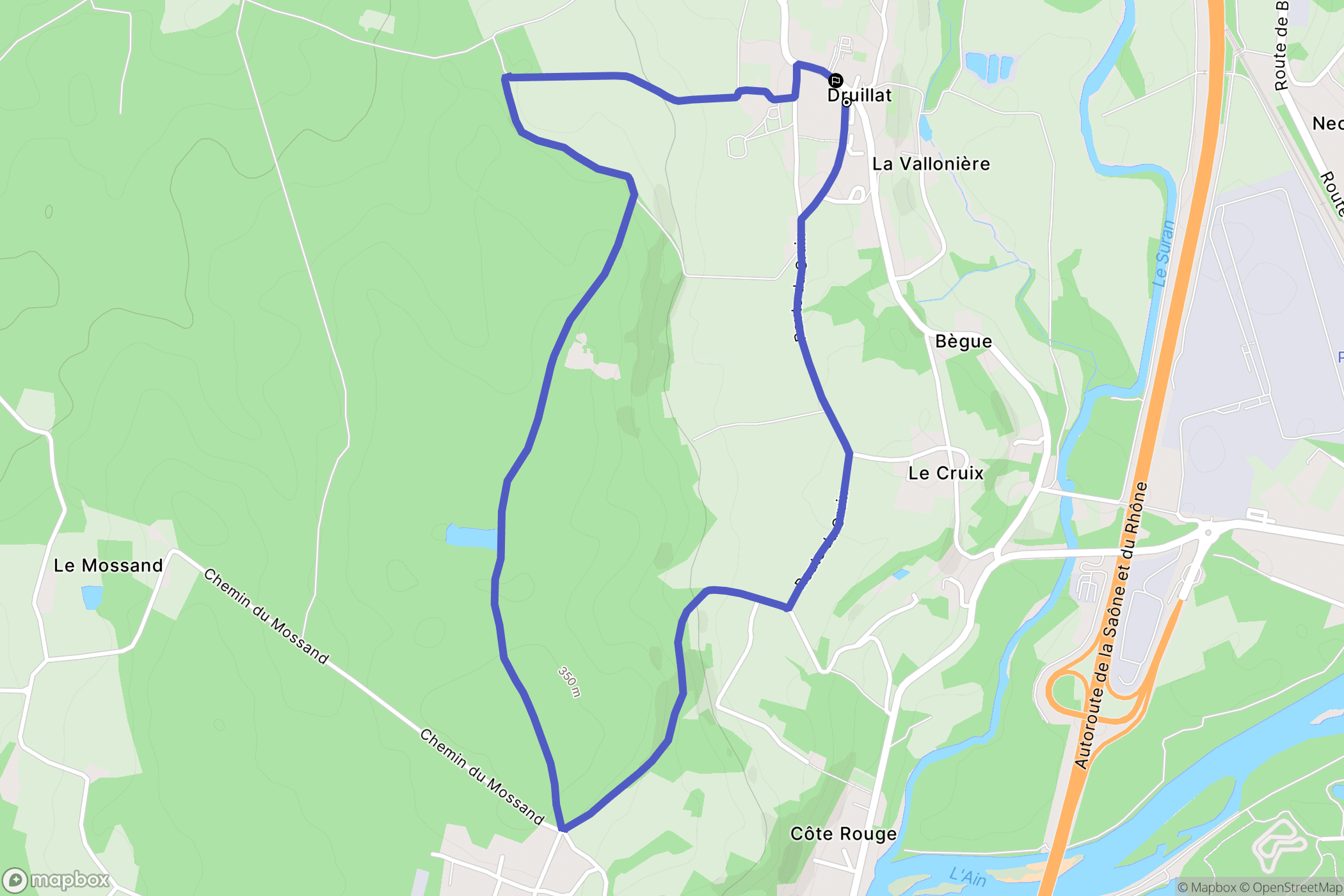 Druillat : carte du parcours de randonnée - France