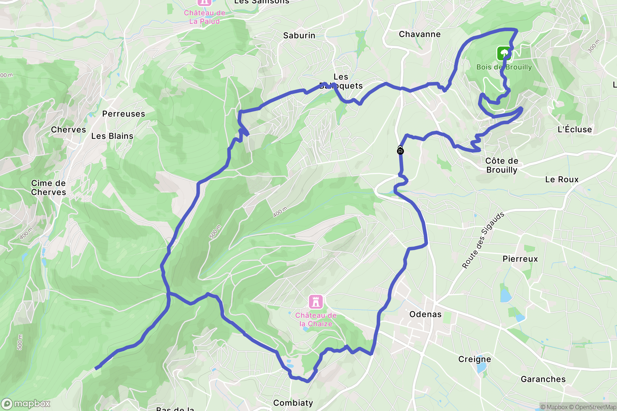 Odenas : carte du parcours de randonnée - France