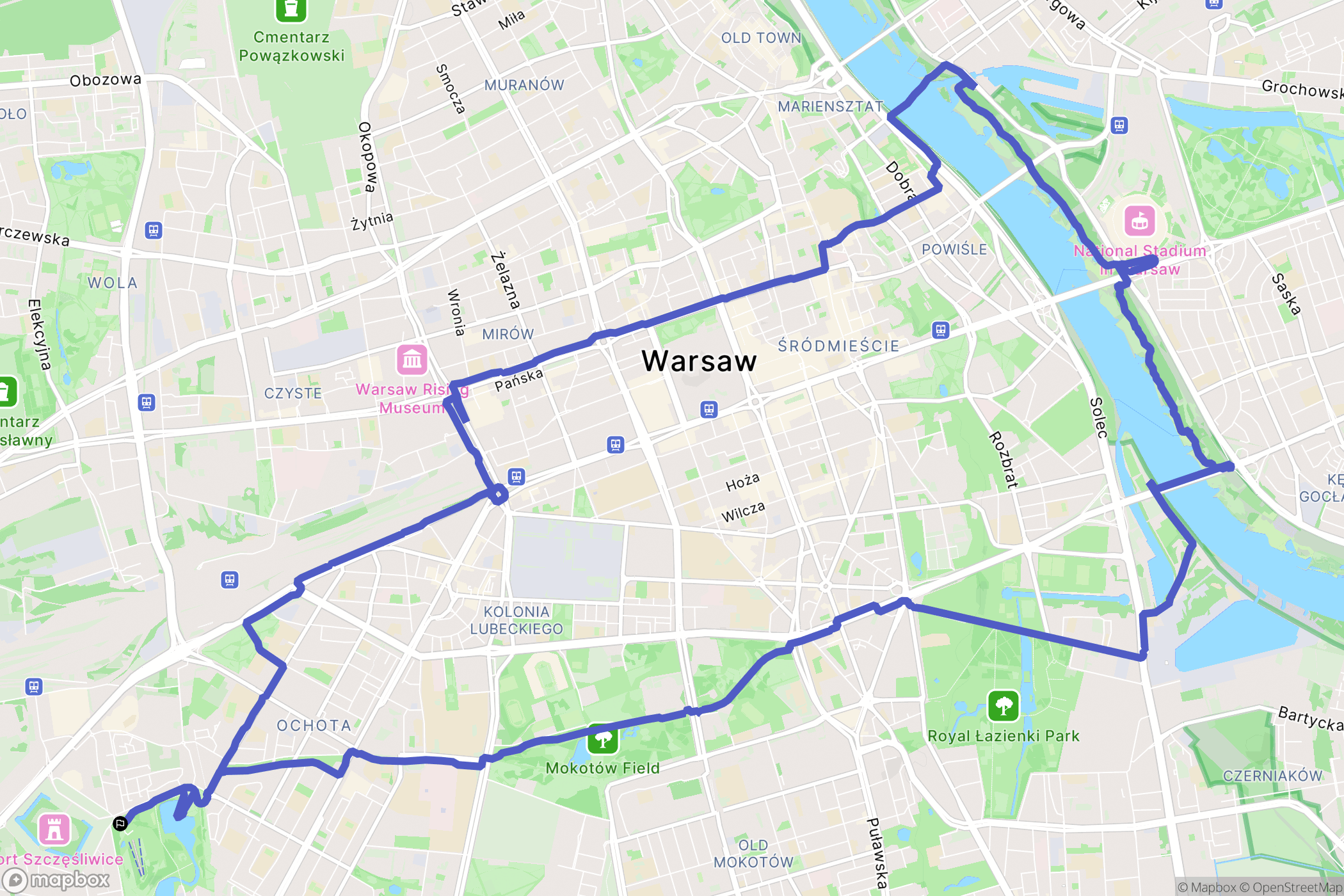 Warsaw: mapa trasy - Poland