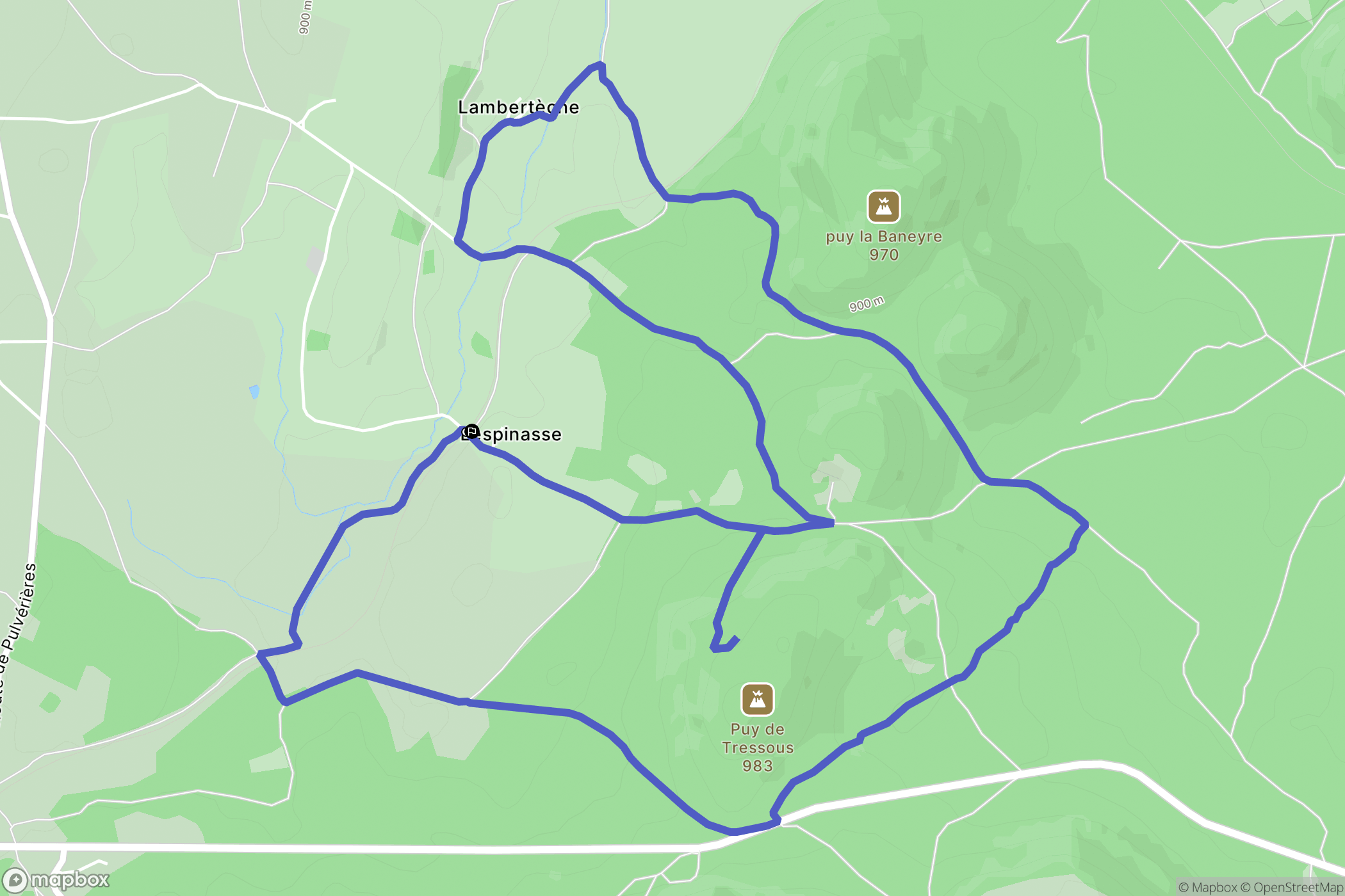 Pulvérières : carte du parcours de randonnée - France