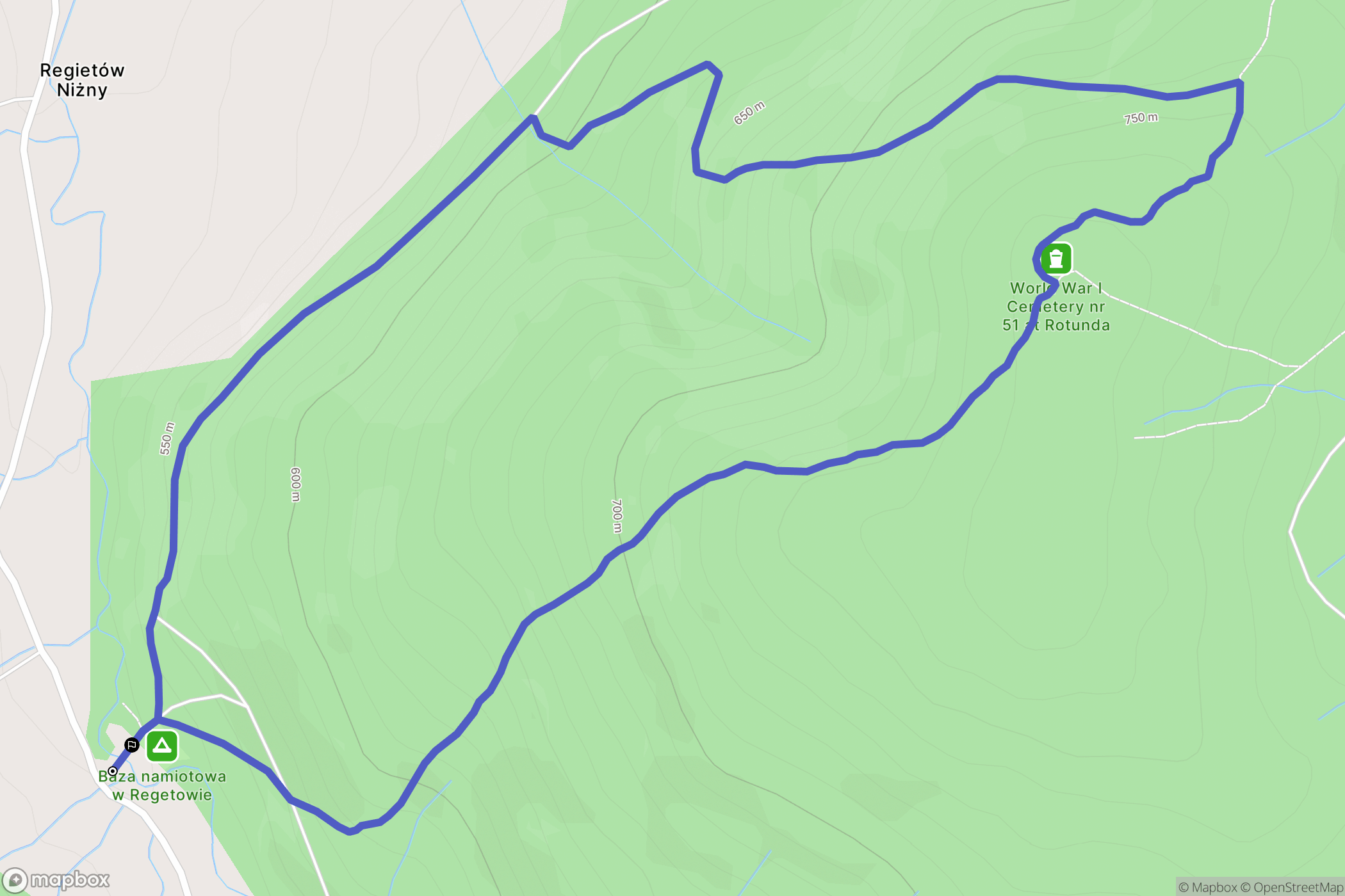 Regietów: mapa trasy - Poland