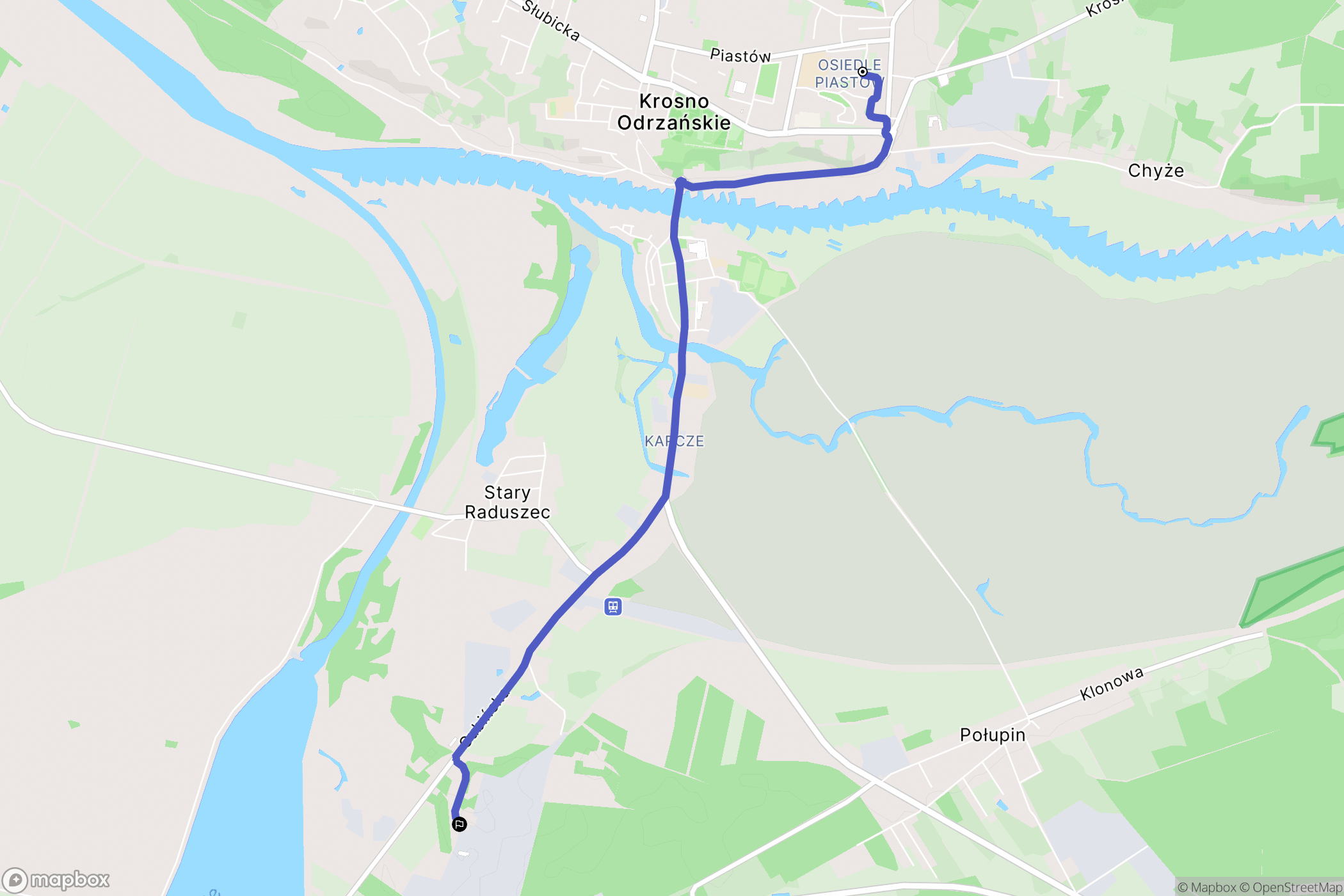 Krosno Odrzańskie: mapa trasy - Poland