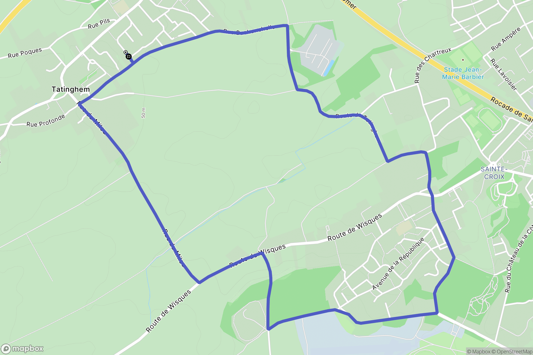 Saint-Martin-lez-Tatinghem : carte du parcours de randonnée - France