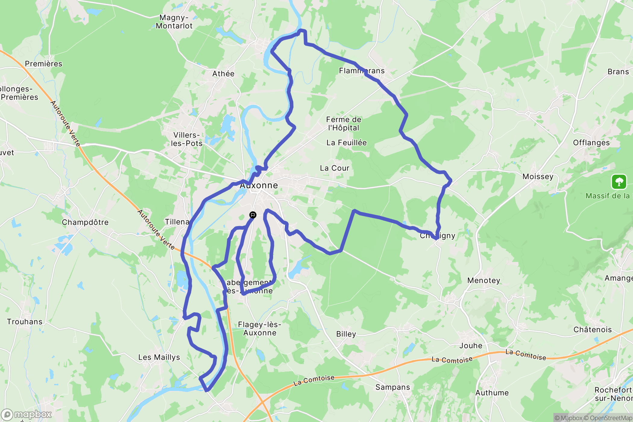 Auxonne : carte du parcours de randonnée - France