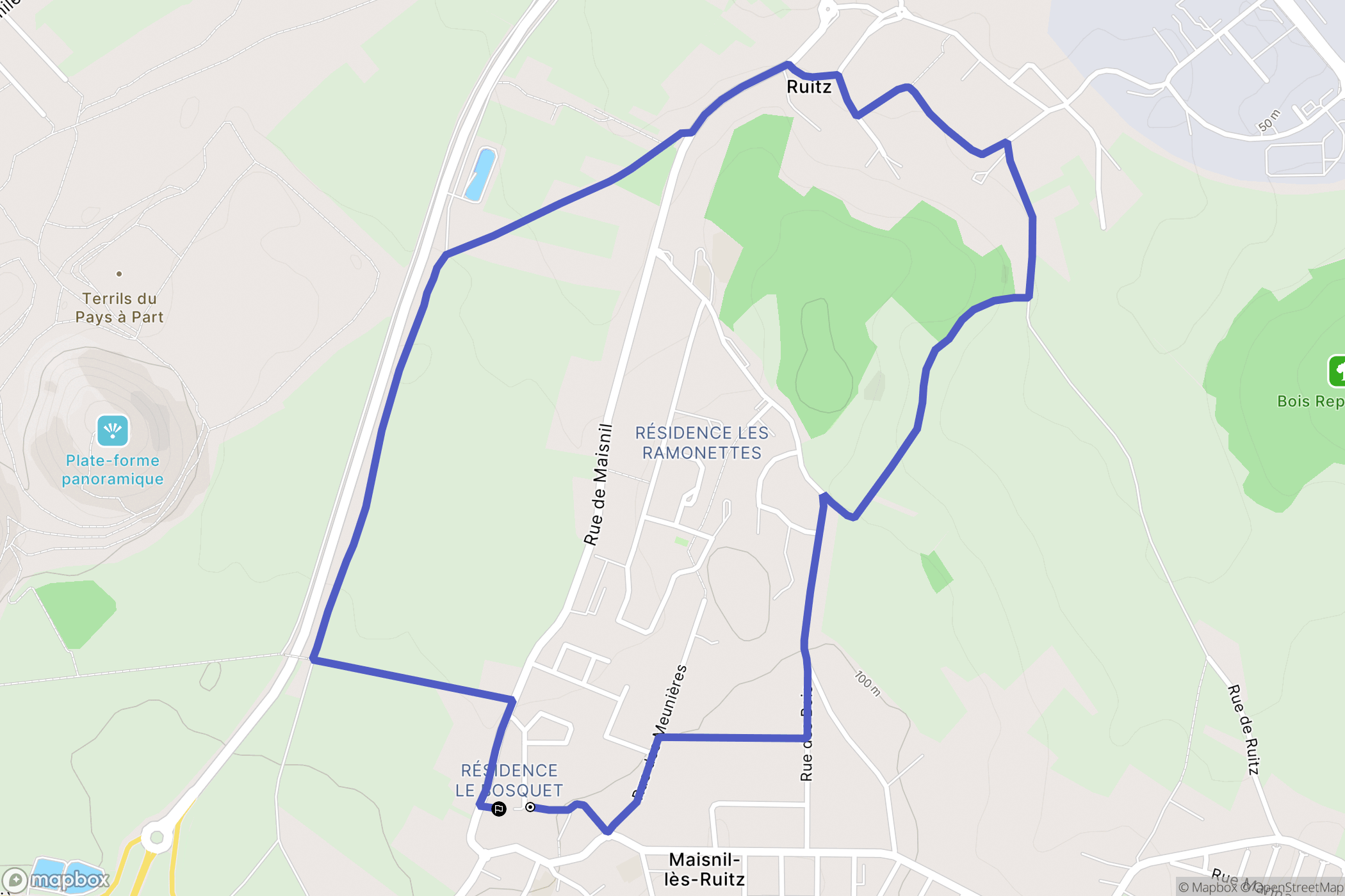 Maisnil-lès-Ruitz : carte du parcours de randonnée - France