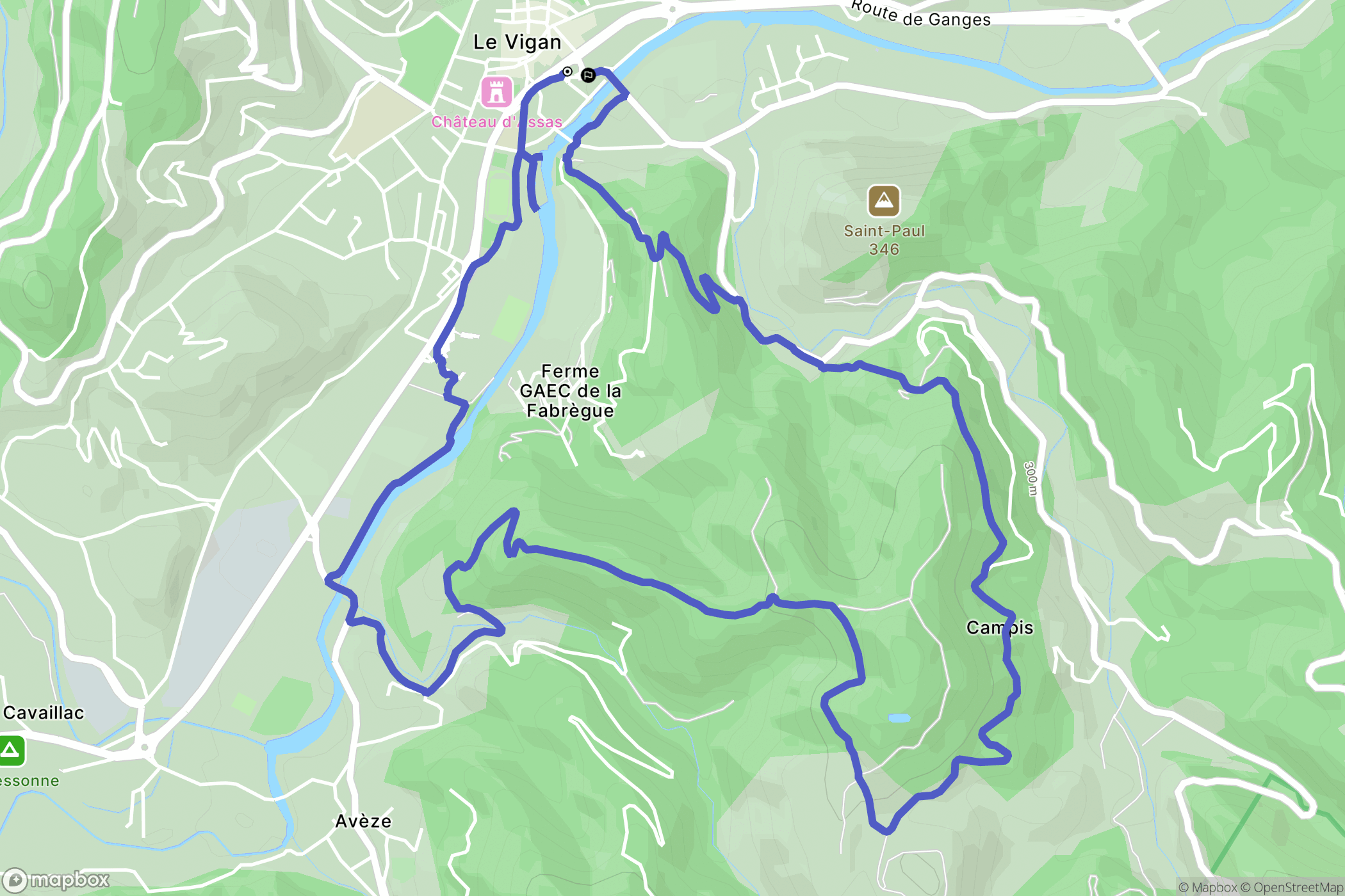 Le Vigan : carte du parcours de randonnée - France