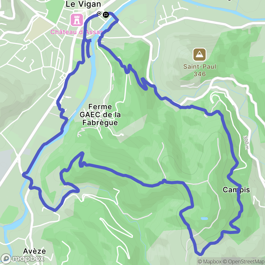 Le Vigan : carte du parcours de randonnée - France