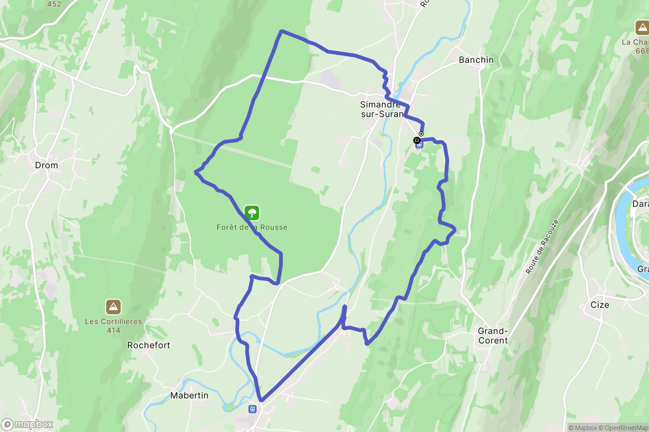 Simandre-sur-Suran : carte du parcours de randonnée - France